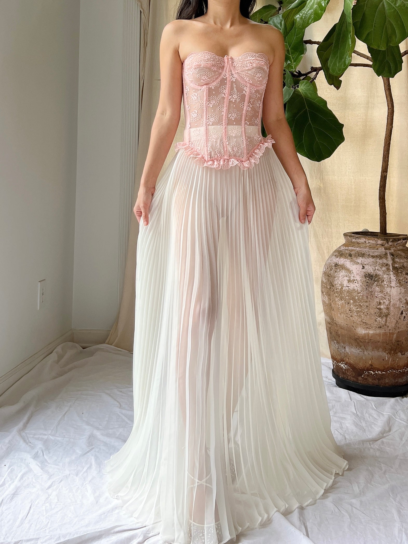 Vintage Sheer Chiffon Pleated Skirt - S