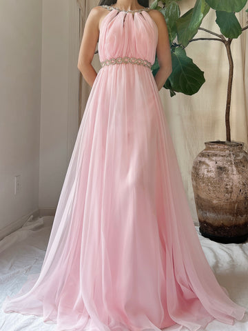 Vintage Chiffon Halter Dress - S