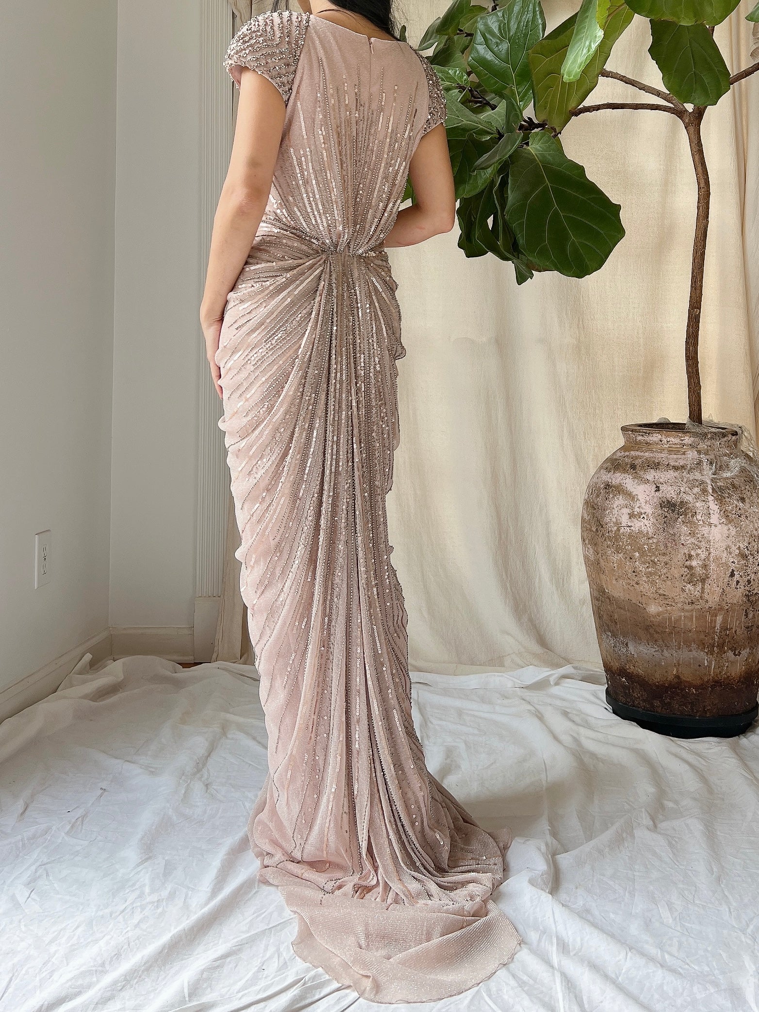 Duster Rose Alberto Makali Beaded Draped Dress - M/8-10