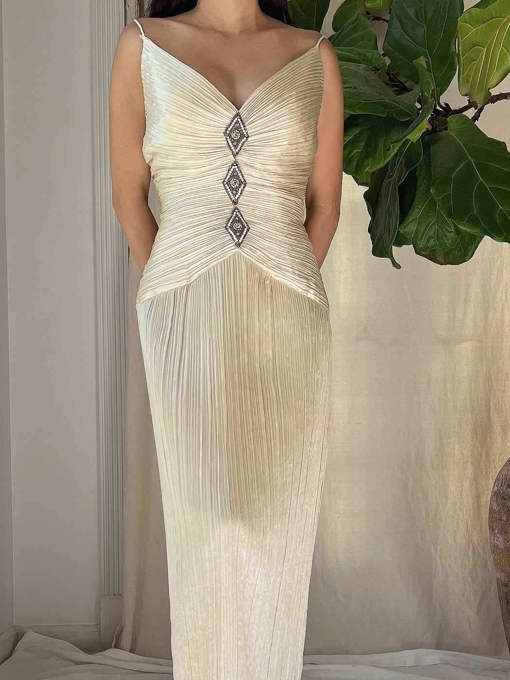 1980s Micro Pleated Satin Dress - L