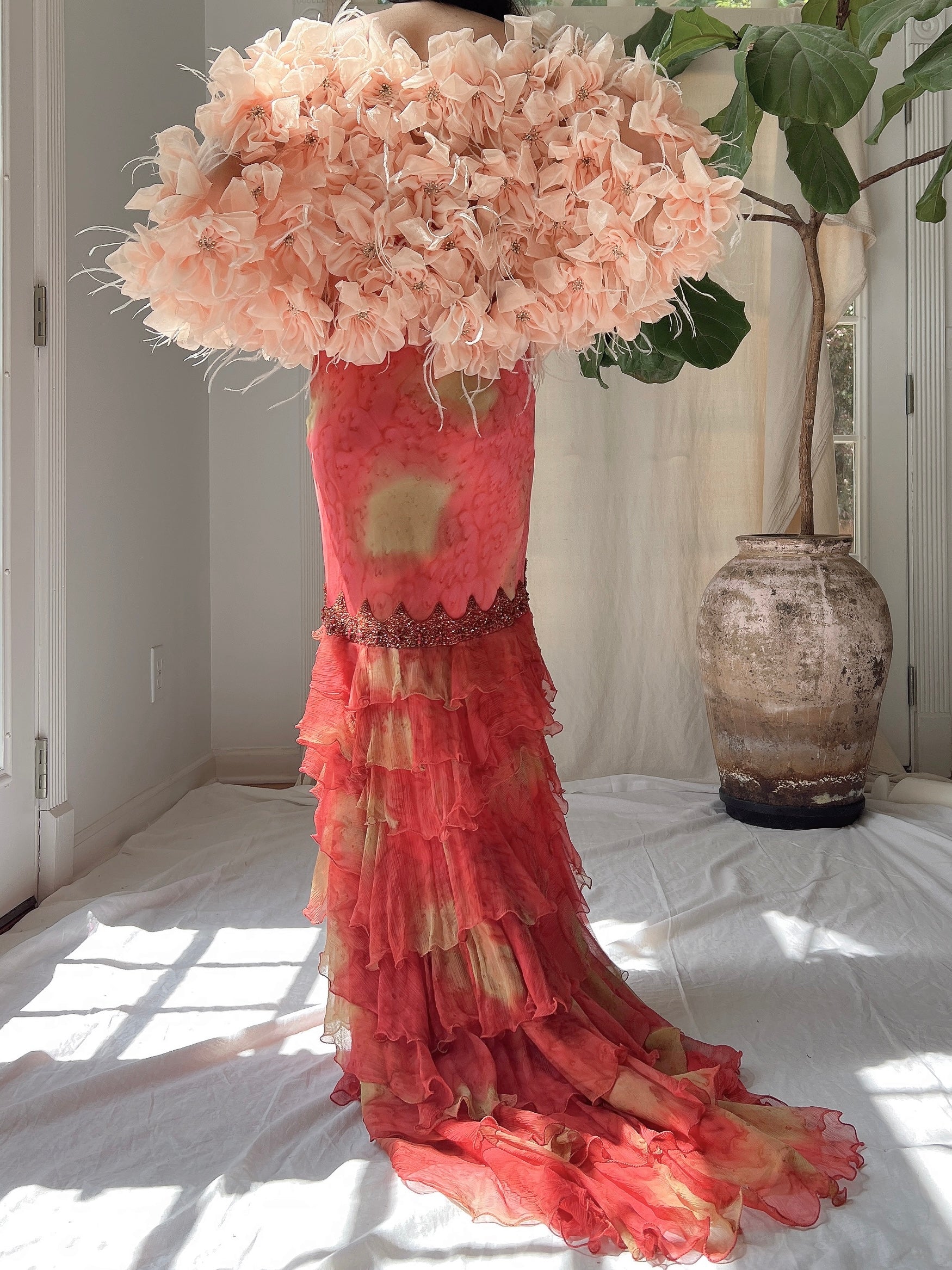 Vintage Flower and Ostrich Feather Cape - OSFM