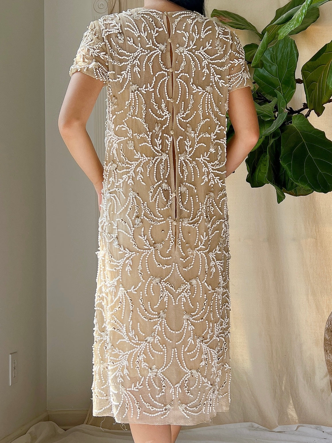 1960s Malcolm Starr Silk Net Shift Dress - S
