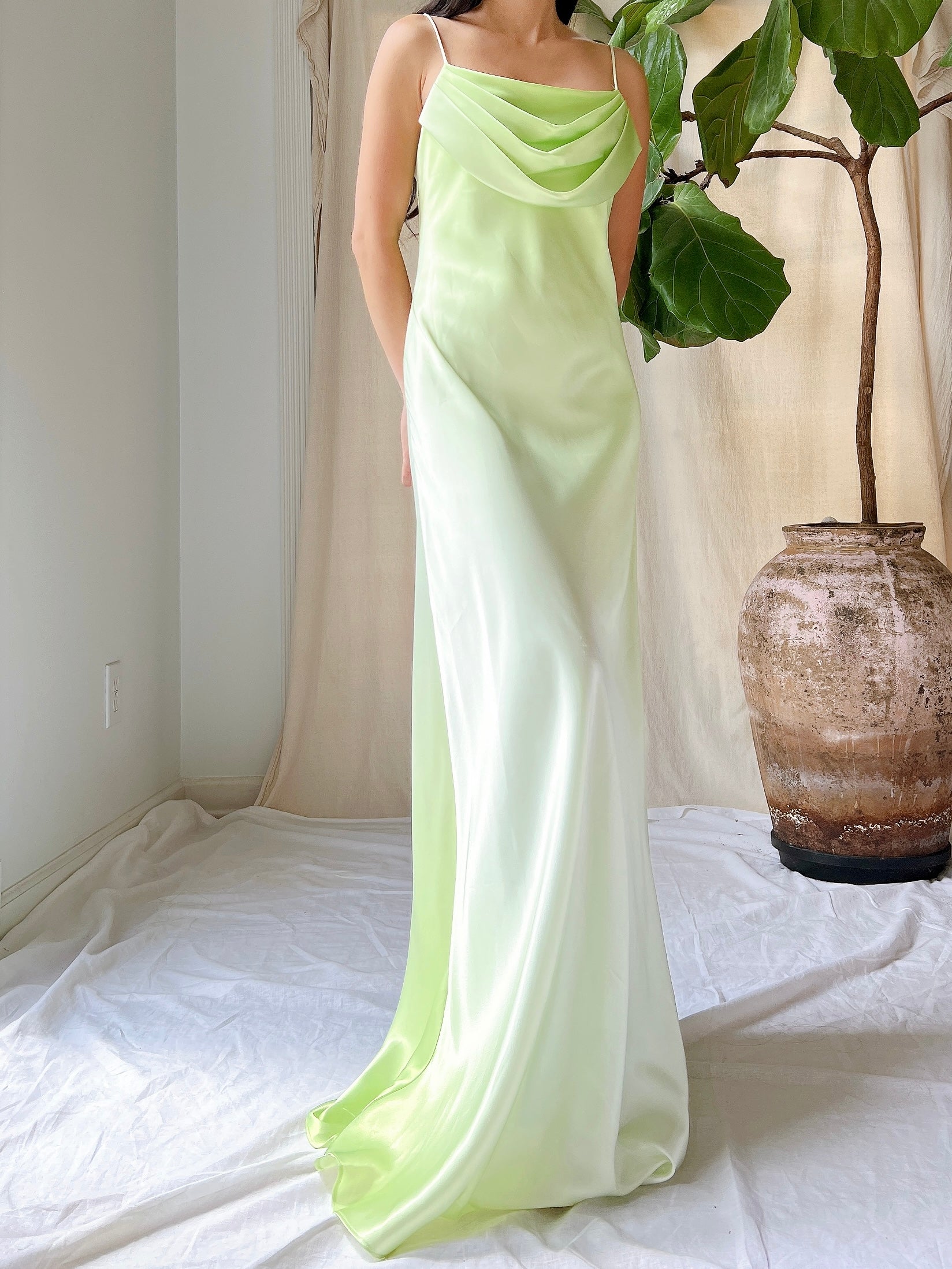Vintage Bias Cut Ombre Satin Dress - S/4