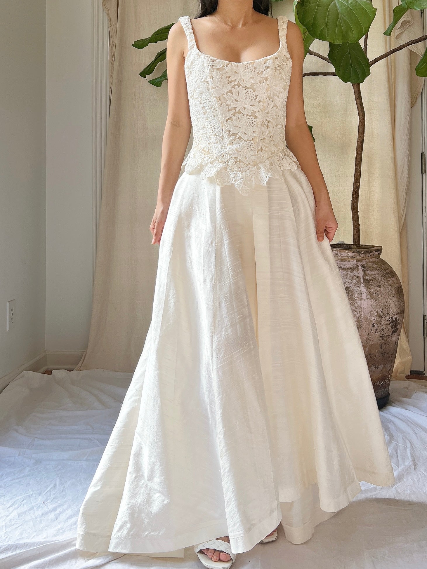 Vintage Corded Lace and Silk Skirt Ensemble - S/M