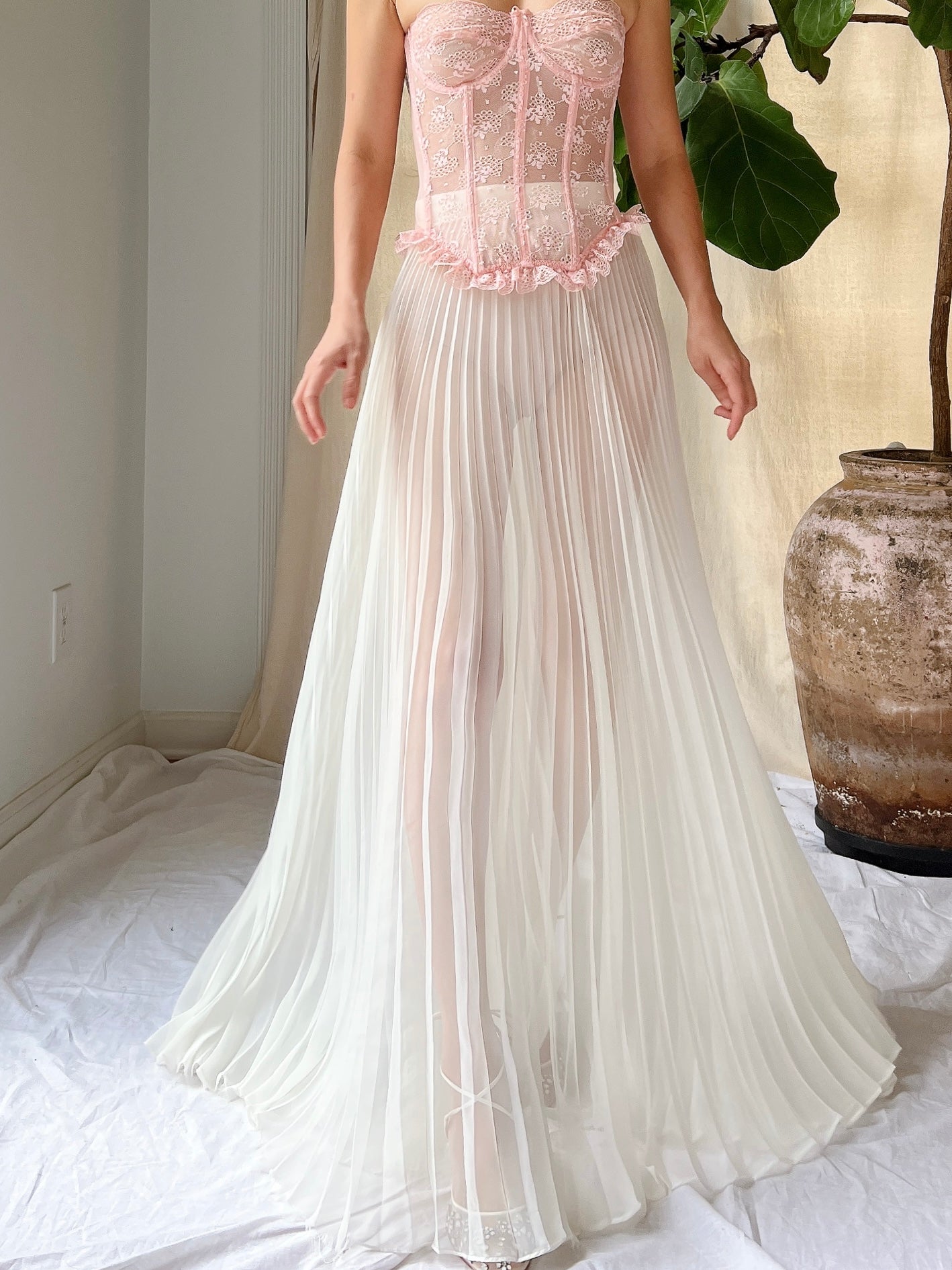 Vintage Sheer Chiffon Pleated Skirt - S