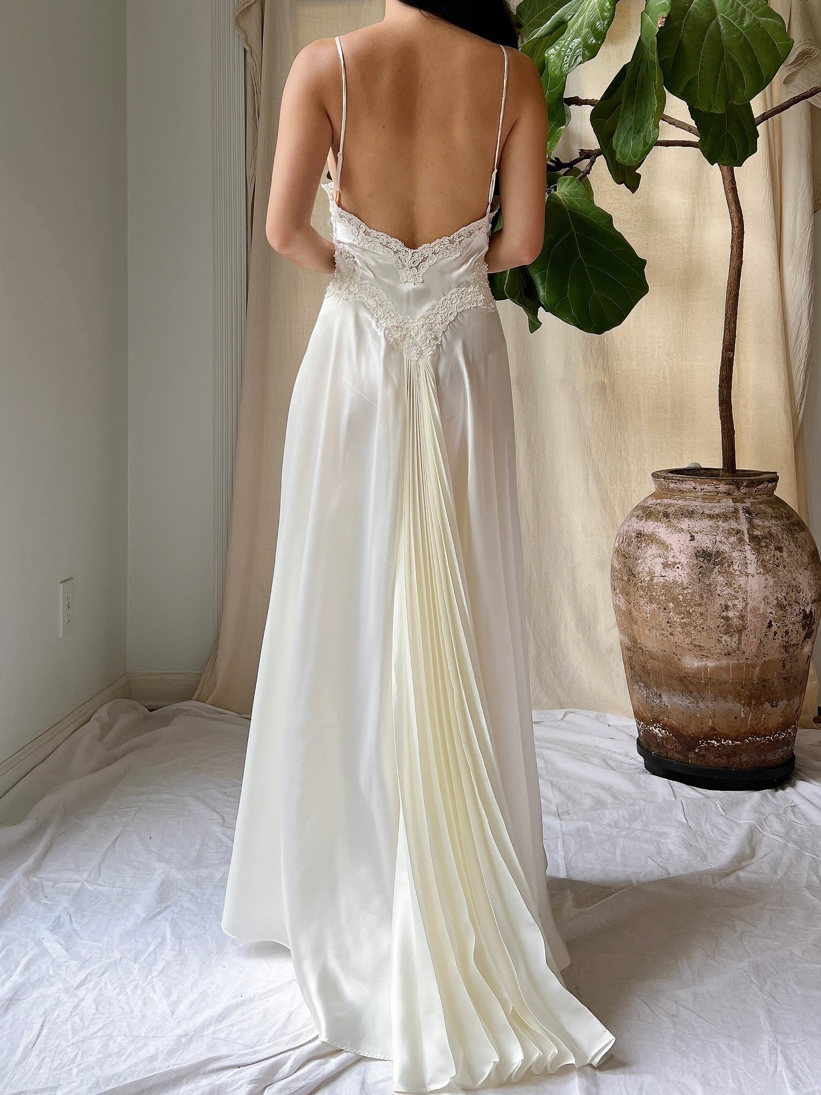Vintage Lace and Satin Slip Gown - S