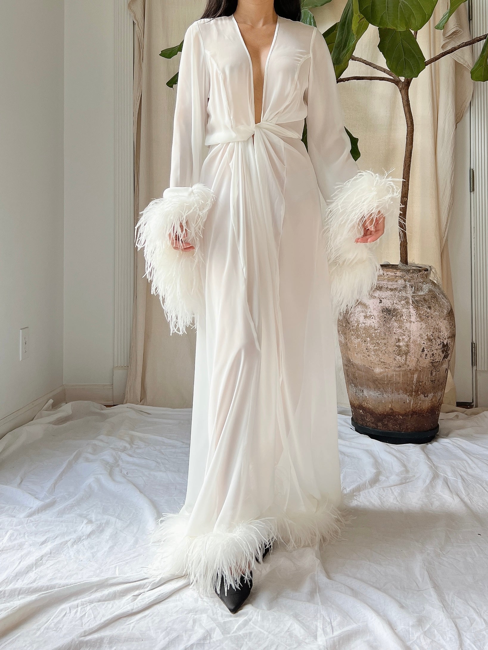 Chiffon Feathered Dressing Gown - OSFM