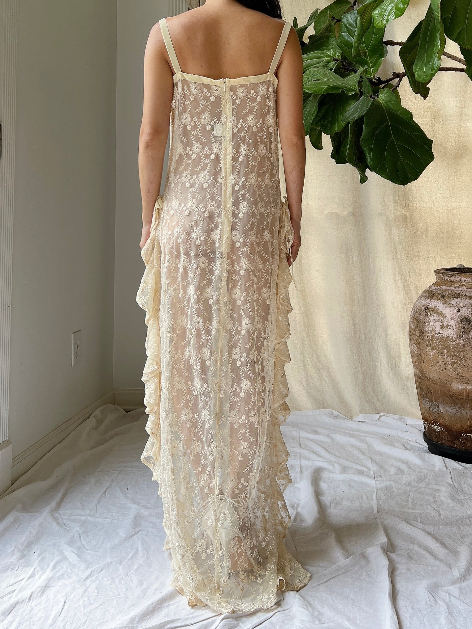 Vintage Sheer Ruffle Dress - M