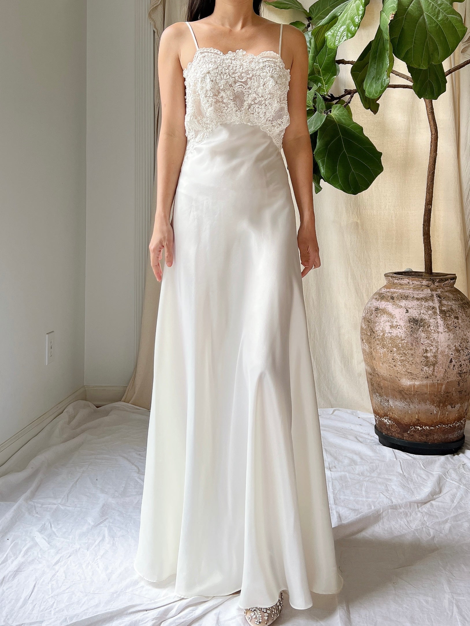 Vintage Lace and Satin Slip Gown - S