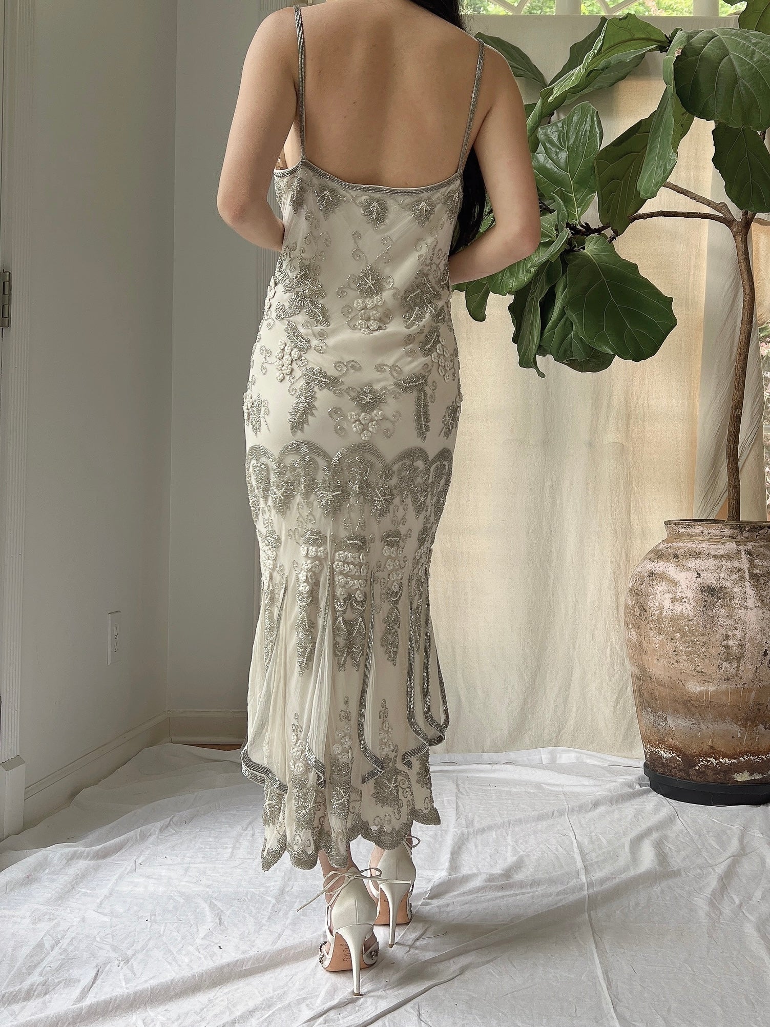 Vintage Silk Beaded Dress - M/L