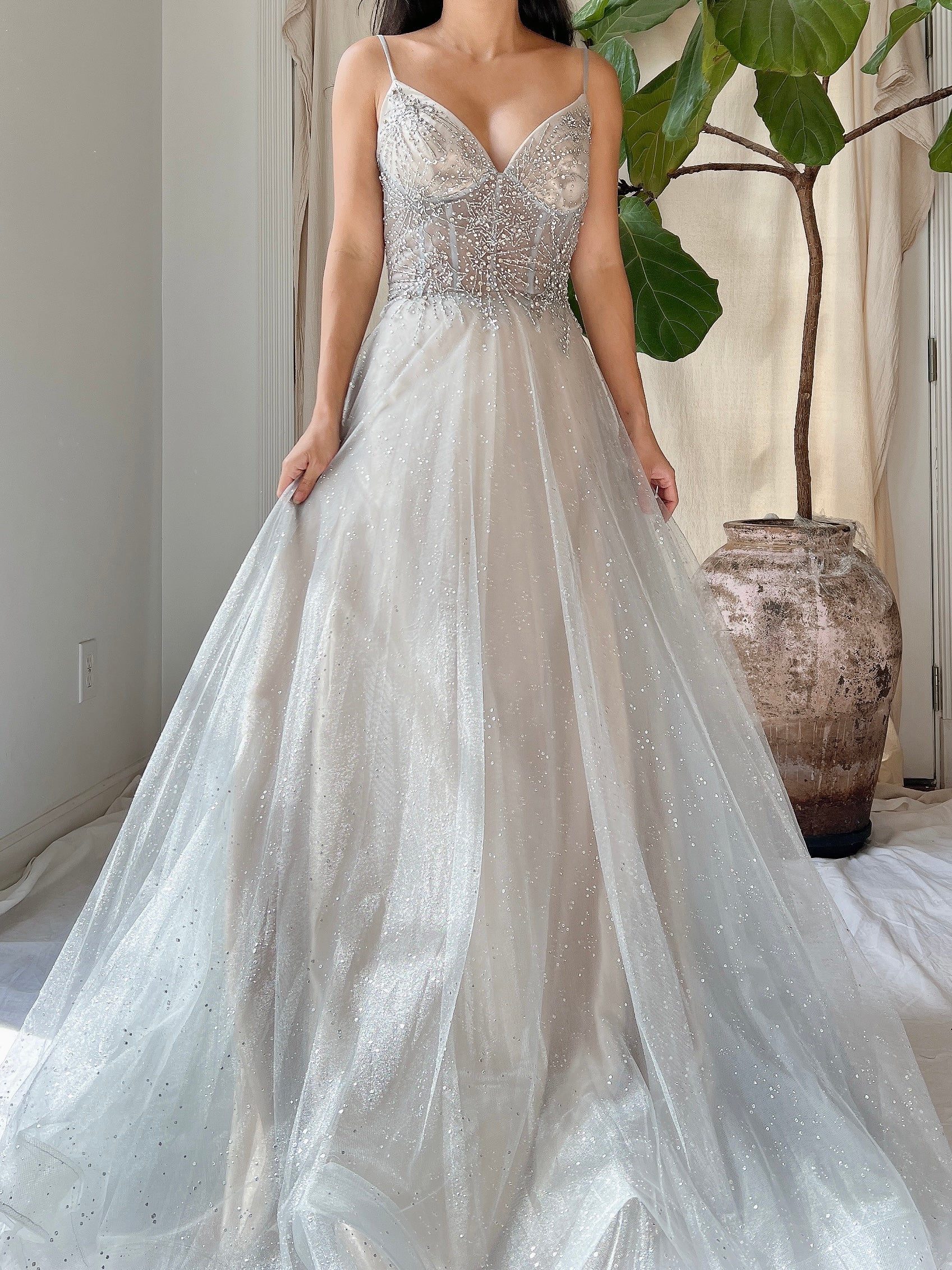 Silver Blue Tulle and Crystal Gown - M/6