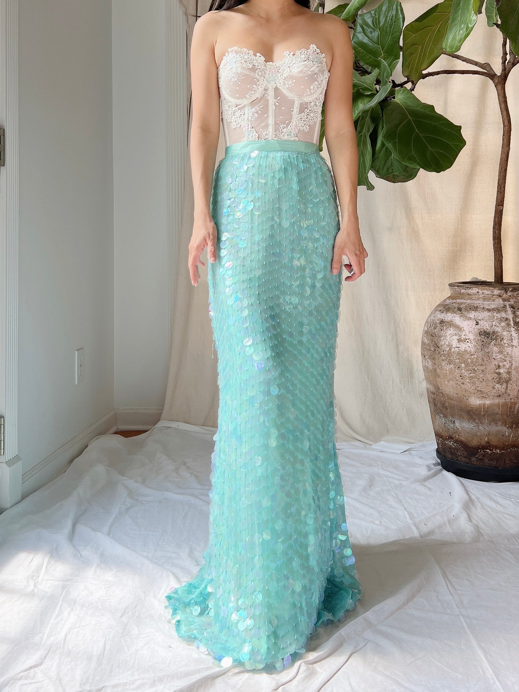 Vintage Silk Paillettes Skirt - S