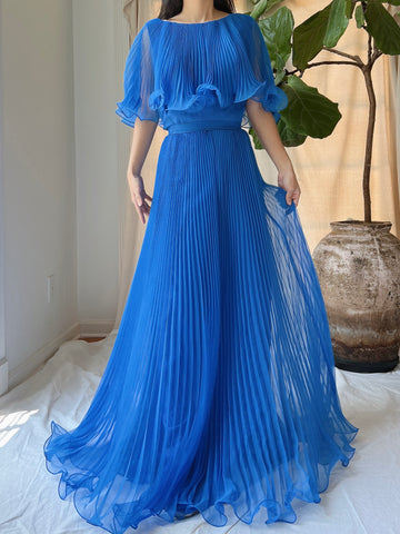 Vintage Chiffon Pleated Dress - S
