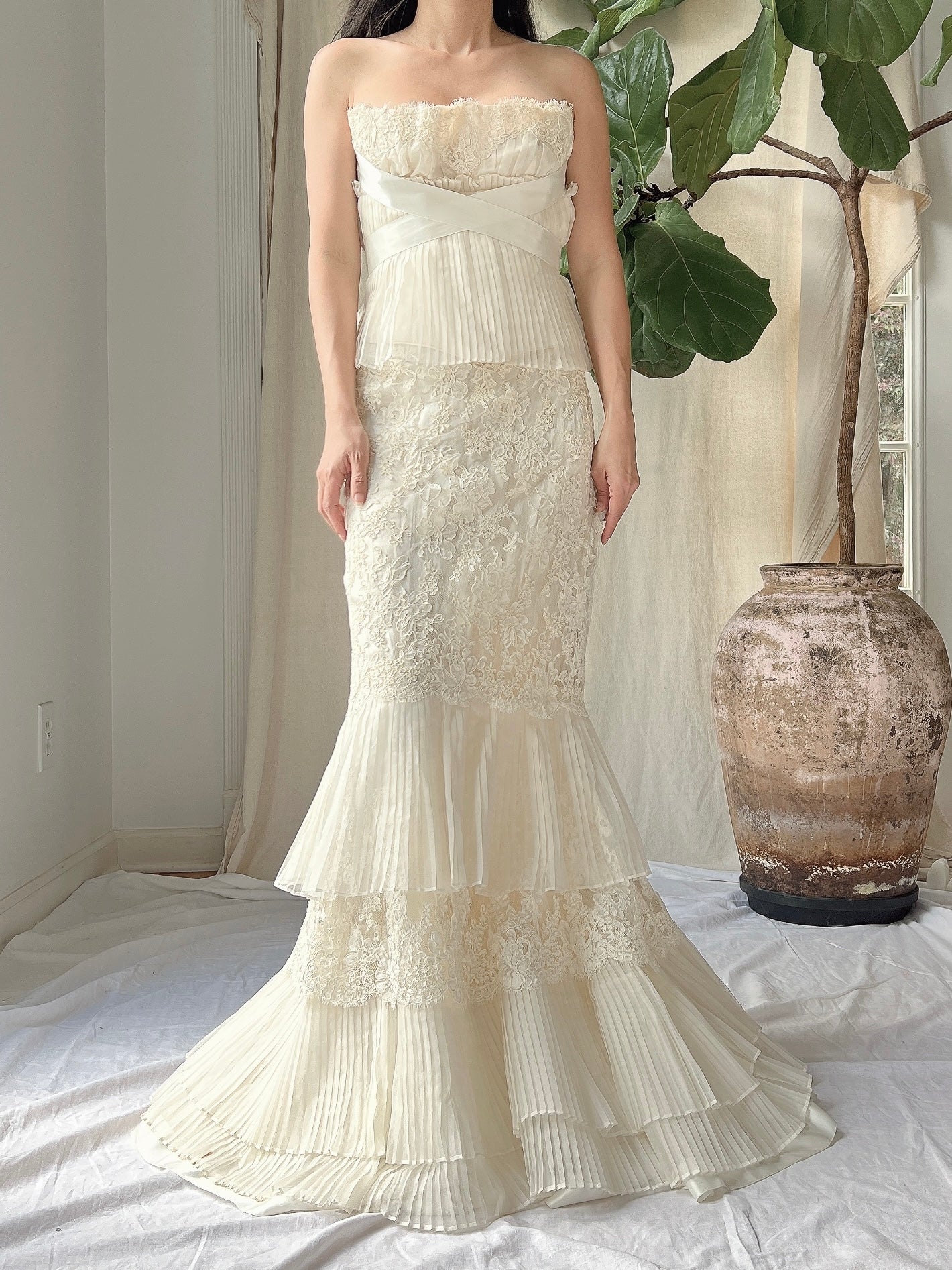 Vintage Silk Organza 2-Piece Lace Ensemble - S
