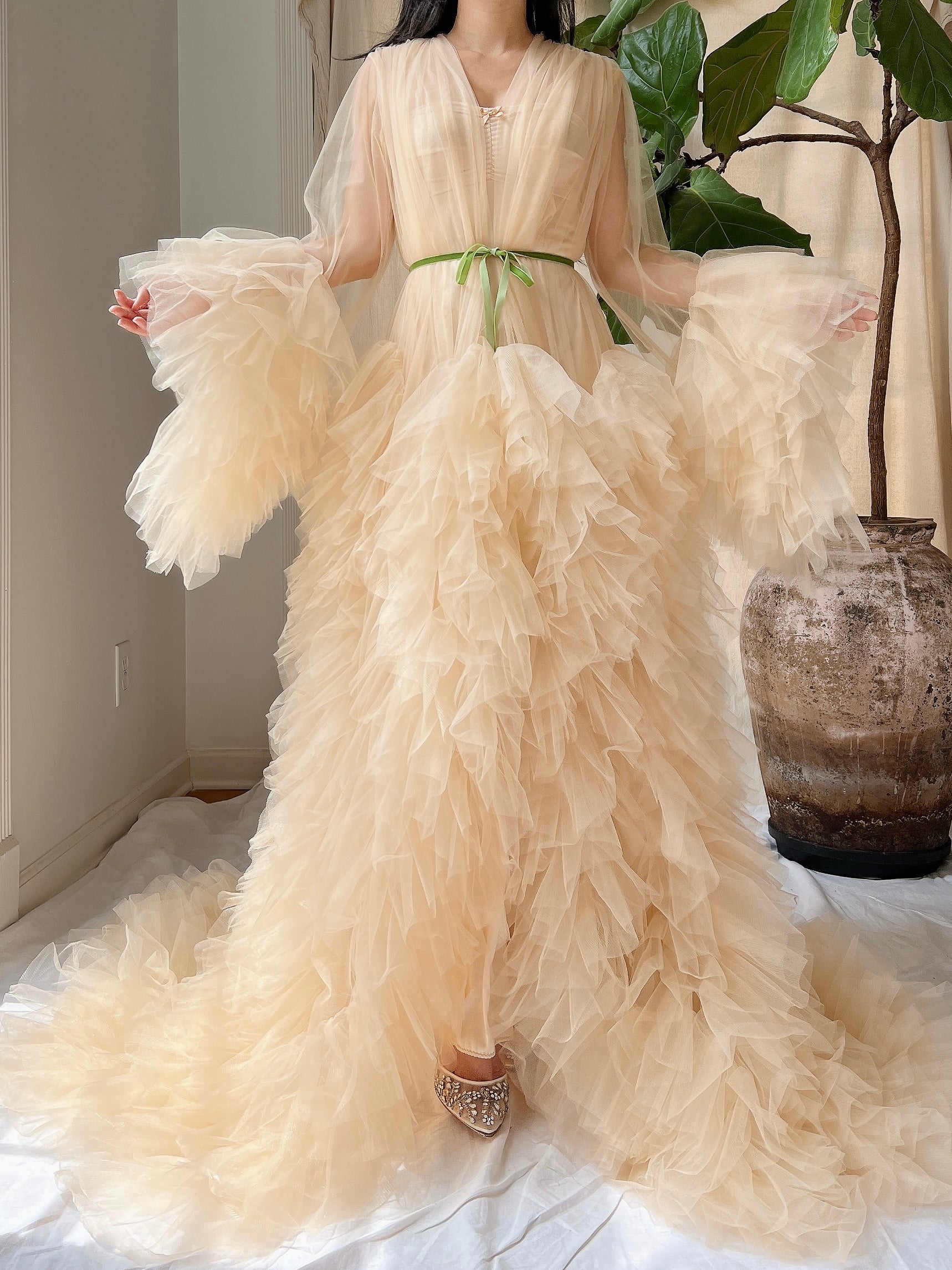 Nude Tulle Robe Dressing Robe - OSFM