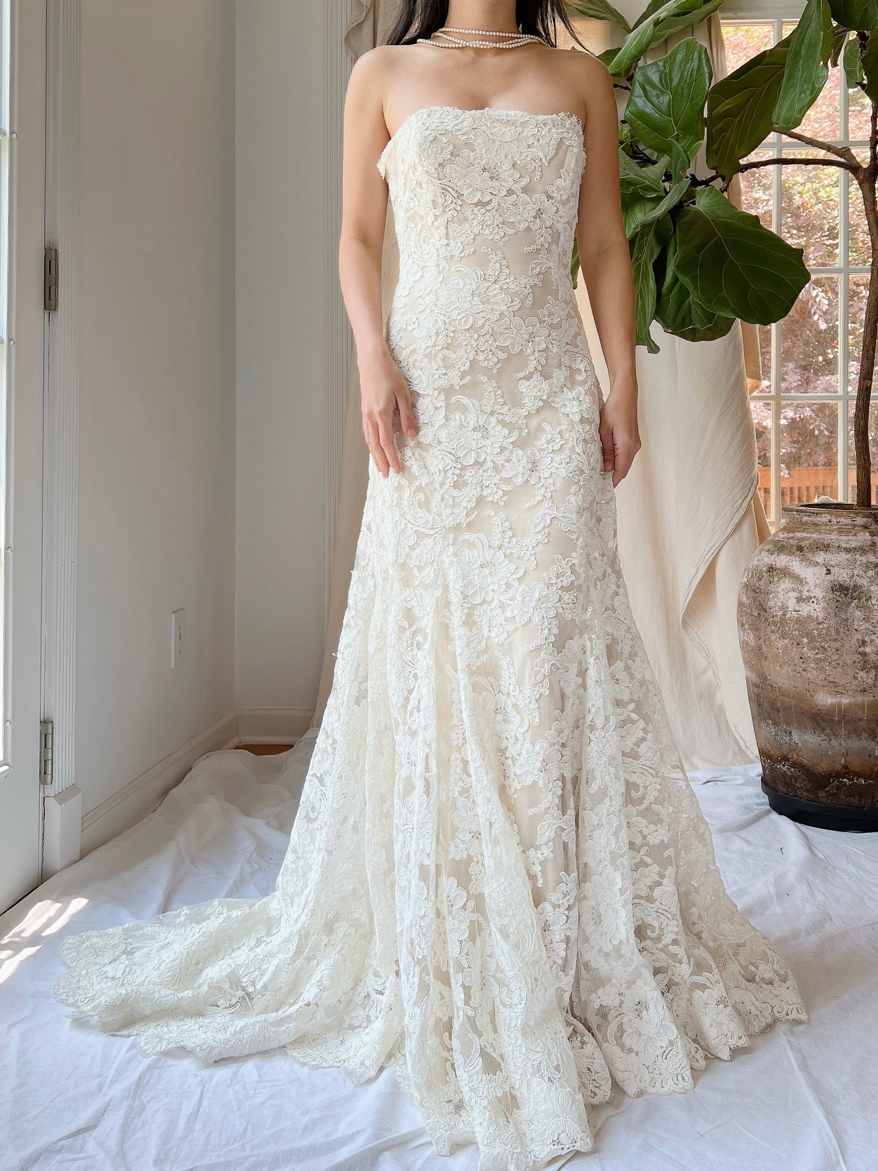 Vintage Monique Llhuilier Alecon Lace Gown - M