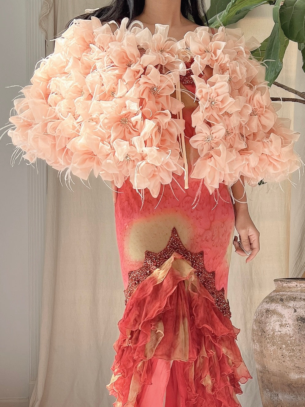 Vintage Flower and Ostrich Feather Cape - OSFM
