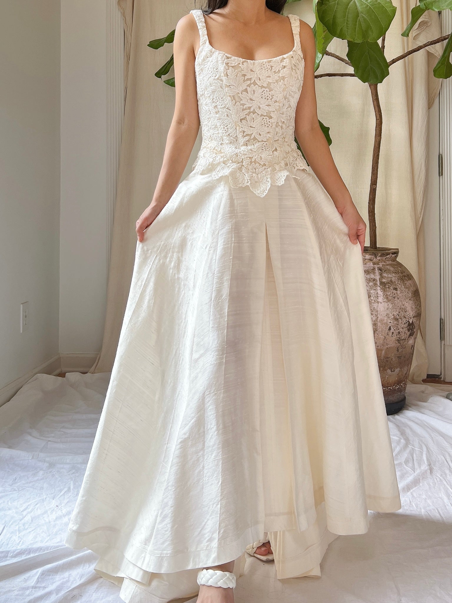 Vintage Corded Lace and Silk Skirt Ensemble - S/M