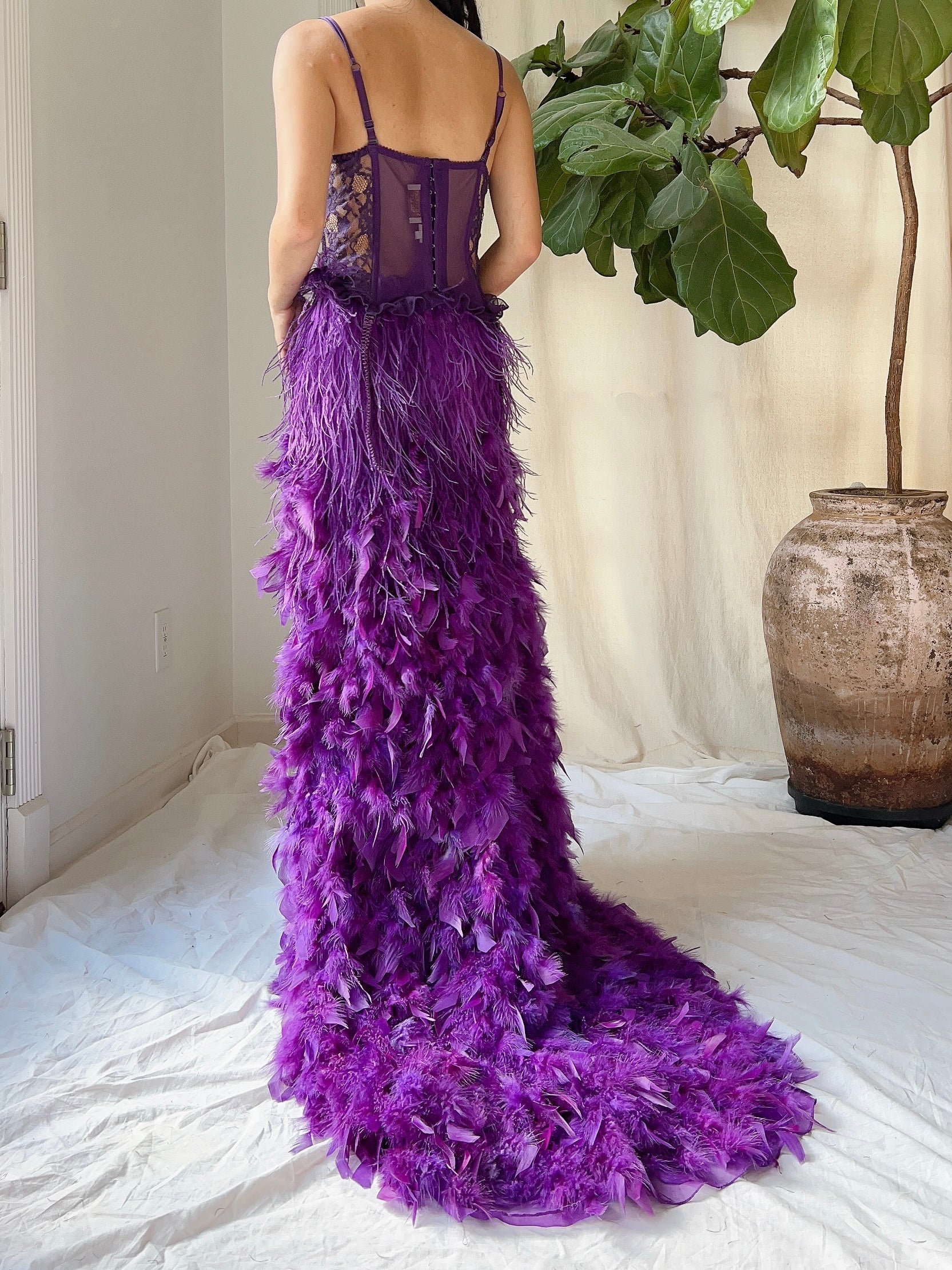 Vintage Purple Feather Skirt - S-M