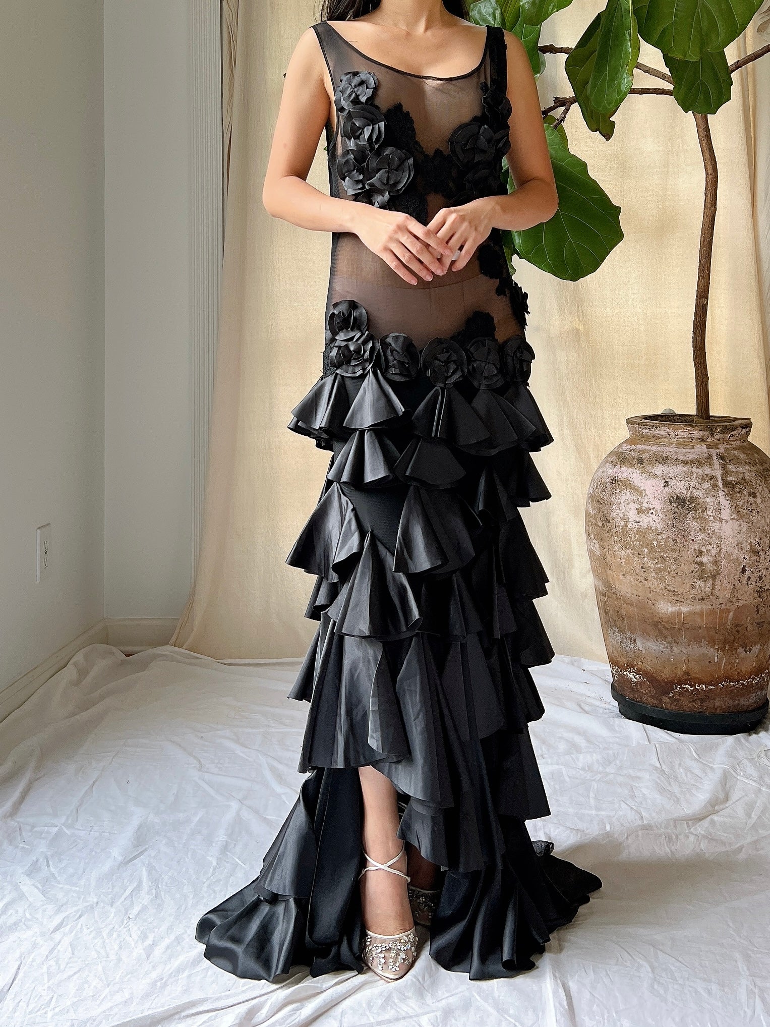 Vintage Sheer Satin Hi-Low Dress - L