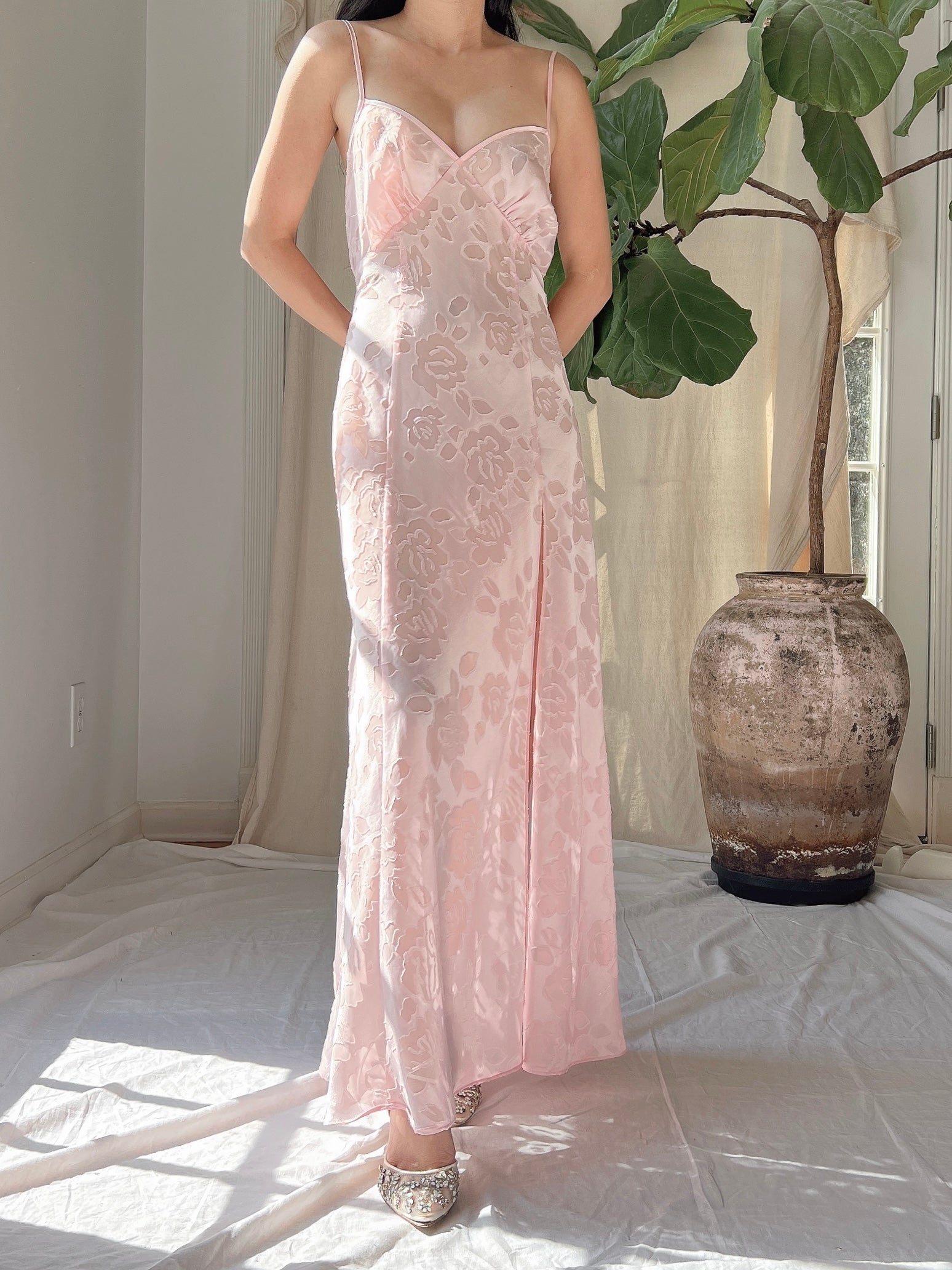 Vintage Victoria Secret Pink Floral Burnout Slip Dress - M