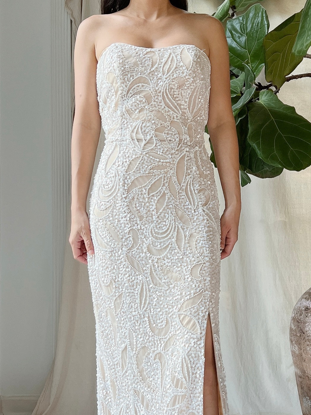 Y2K Ivory/Nude Beaded Gown - S