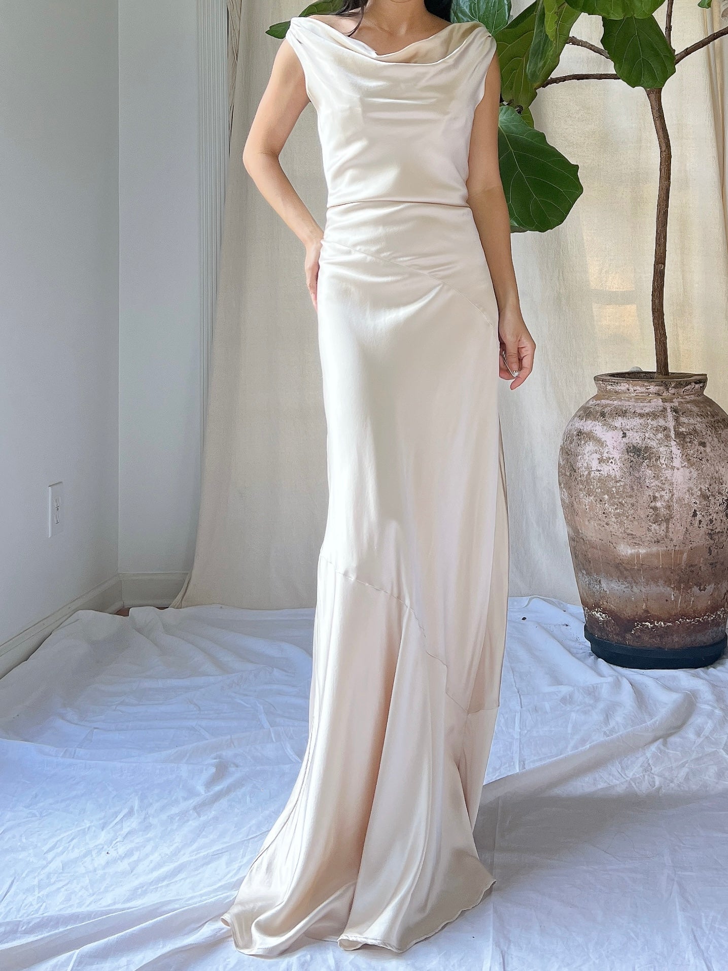 Vintage Champagne Silk Bias Cut Gown - S/M