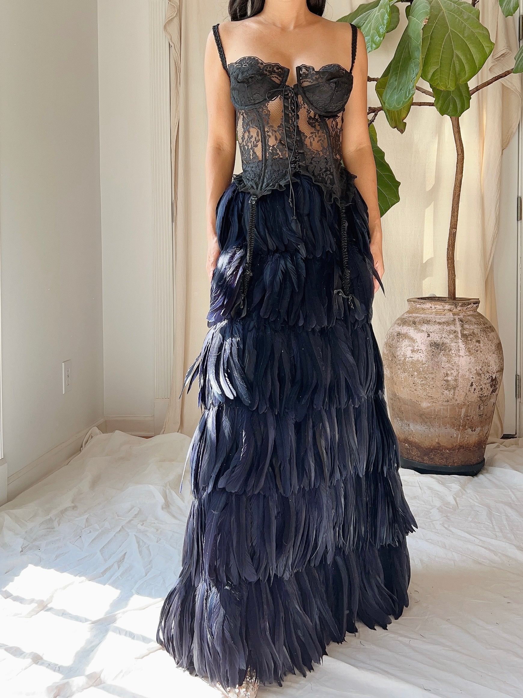 Vintage Black Feather Skirt - M/8
