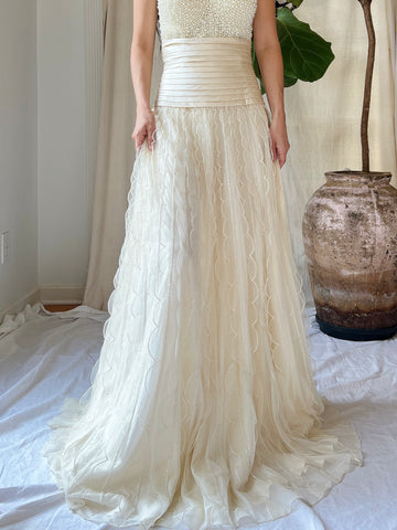 Vintage High-Waisted Tulle Beaded Skirt - XS