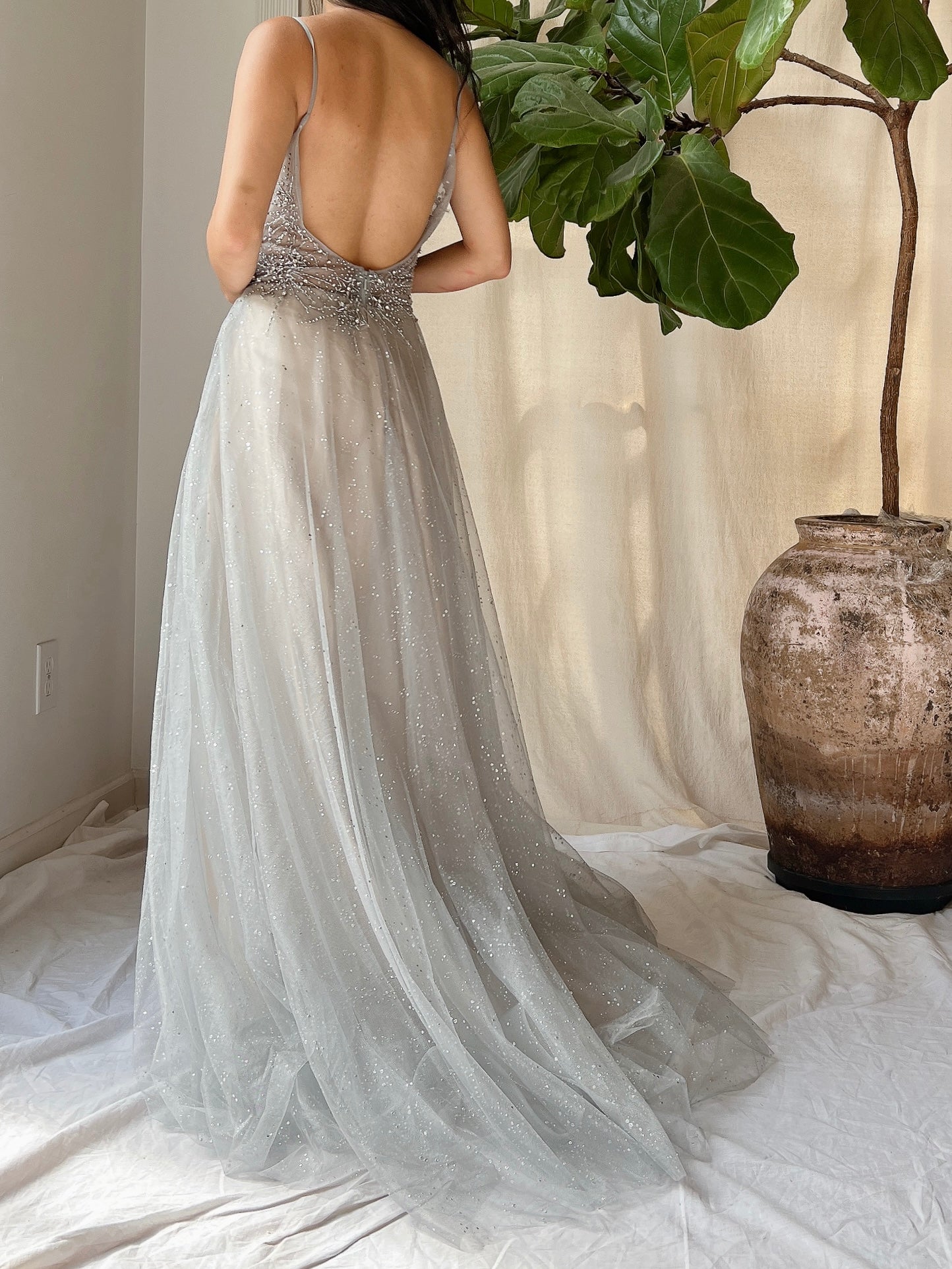 Silver Blue Tulle and Crystal Gown - M/6