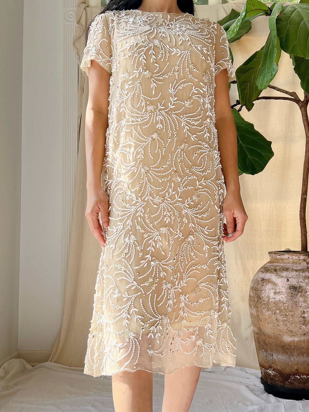 1960s Malcolm Starr Silk Net Shift Dress - S