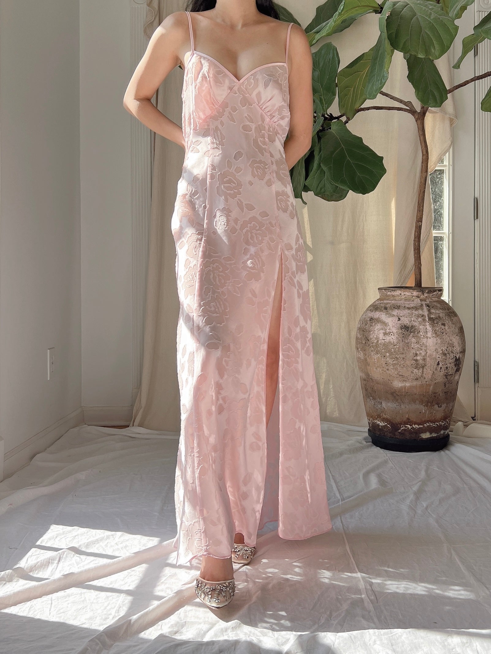 Vintage Victoria Secret Pink Floral Burnout Slip Dress - M