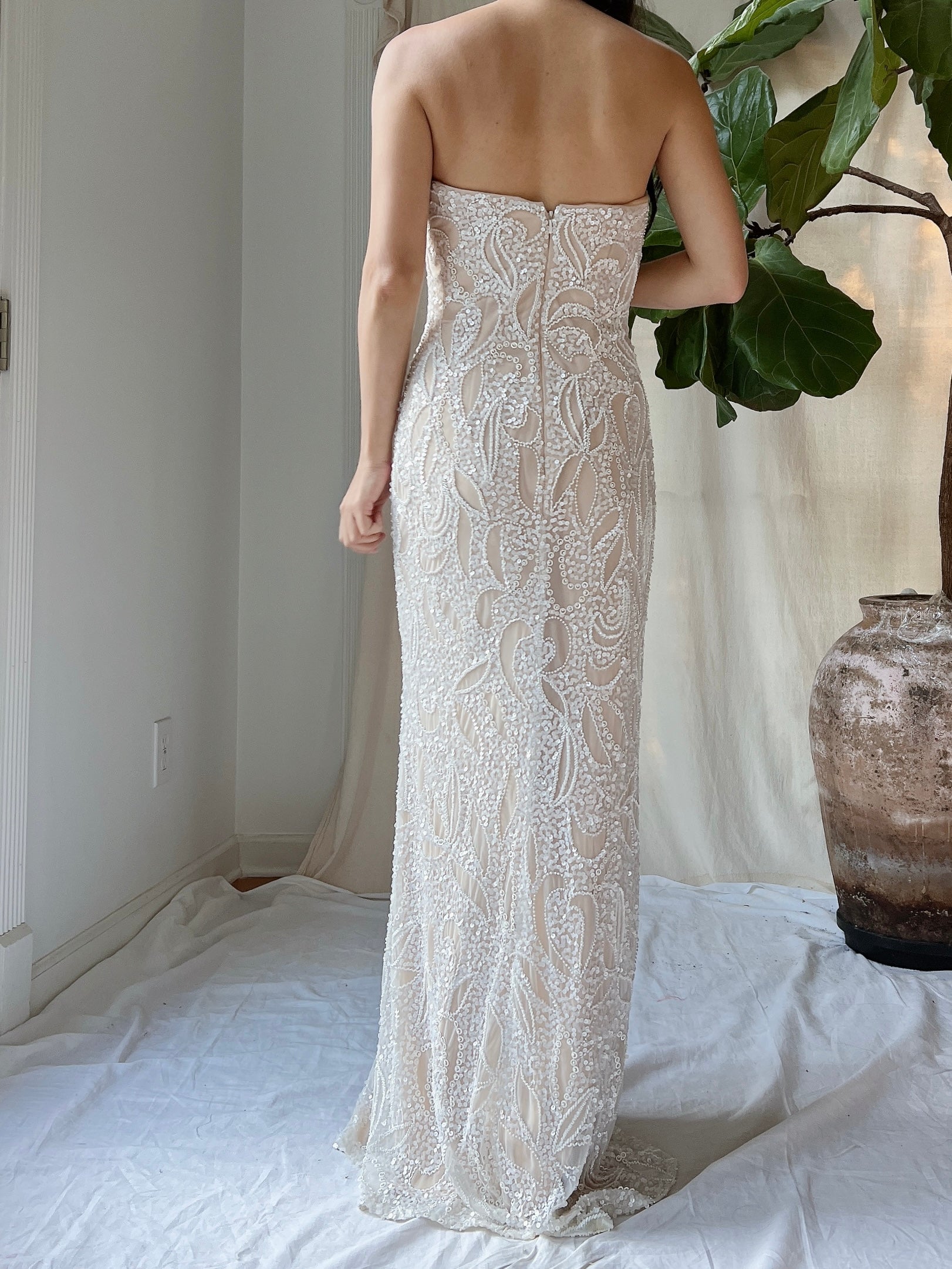 Y2K Ivory/Nude Beaded Gown - S