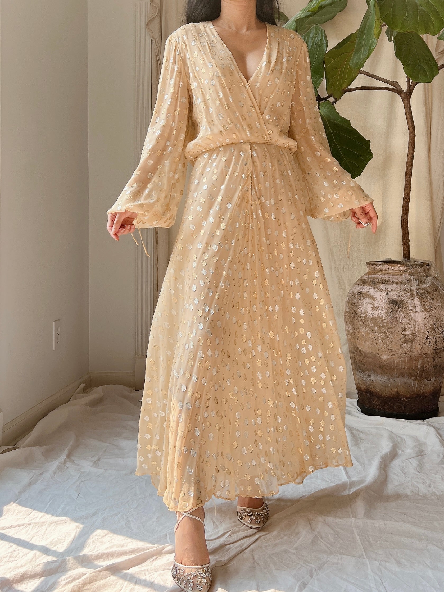 1970s Silk Poet Sleeves Gown - XS
