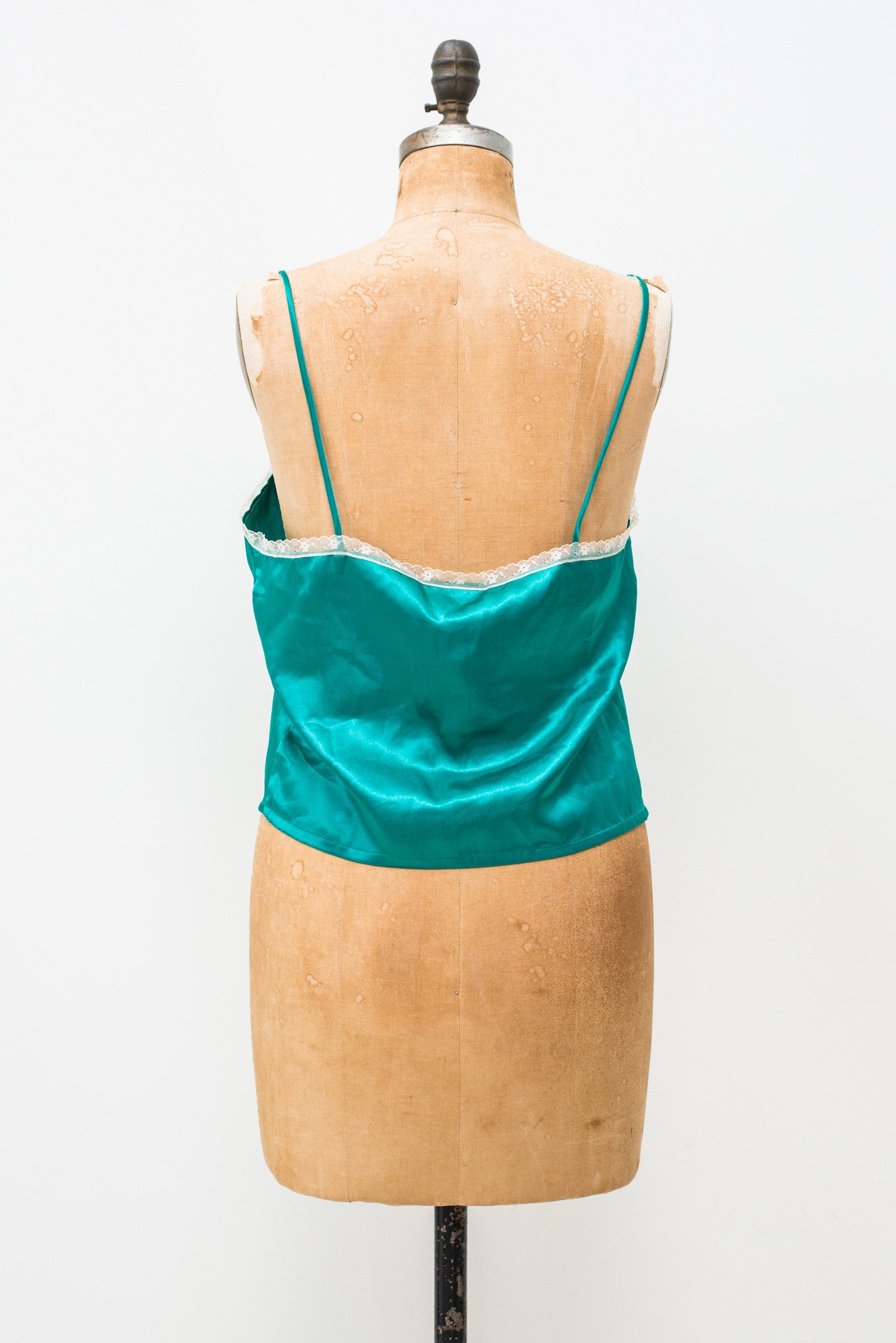 1980s Green Satin and Lace Top - L