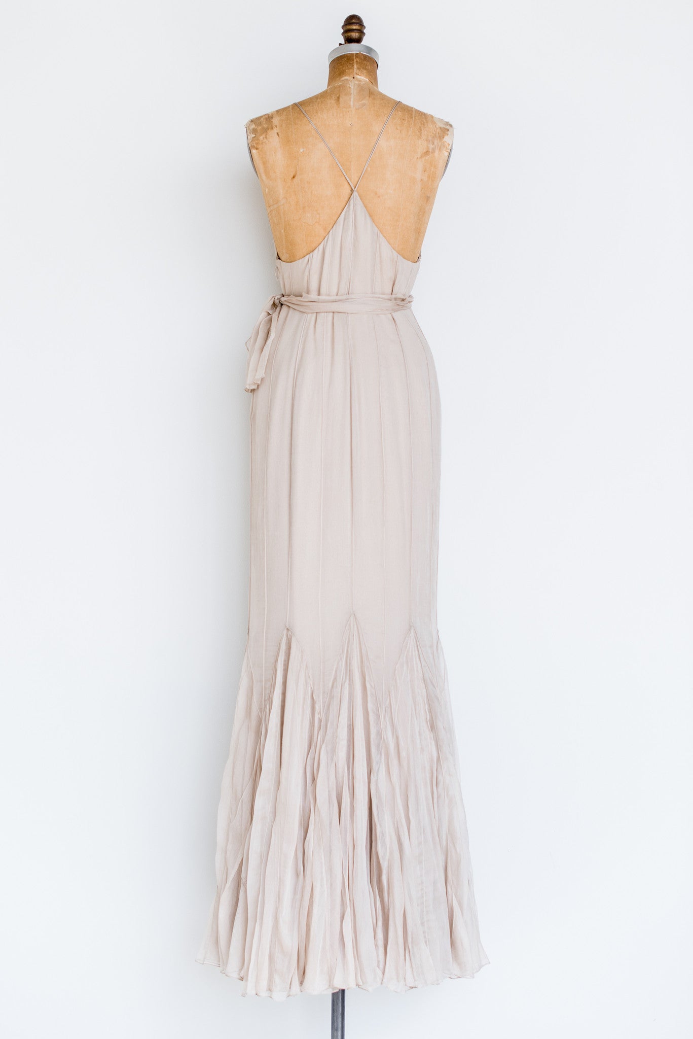 RENTAL Silk Beige Pintuck Halter Gown - S
