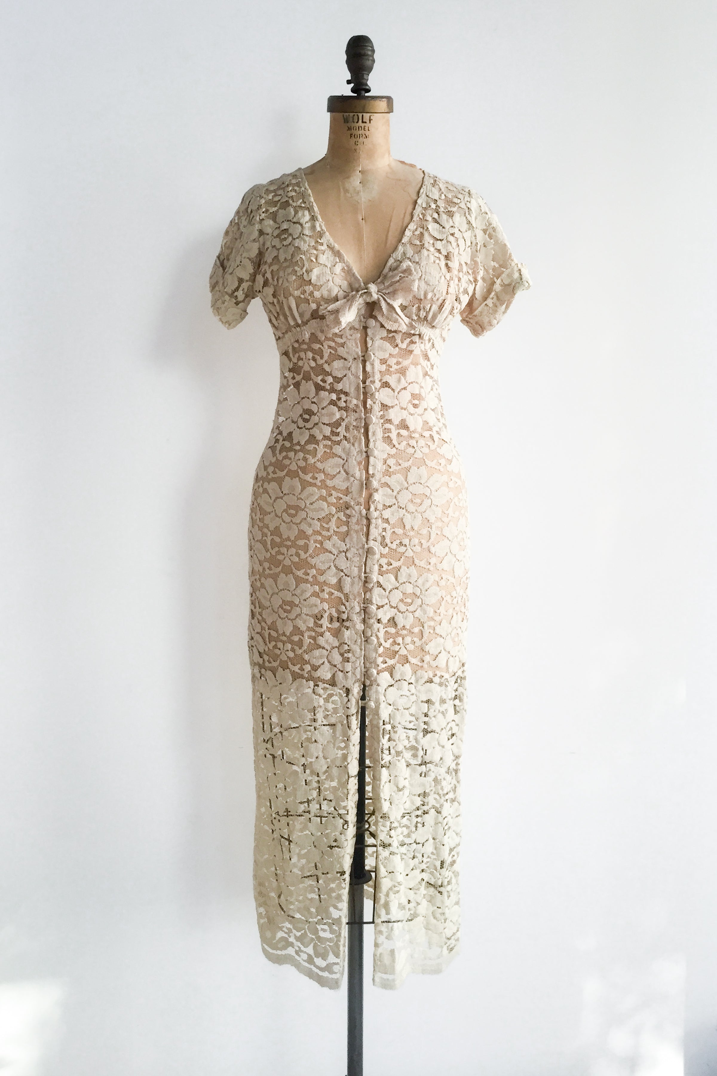 Vintage Sheer Ecru Lace Dress - S