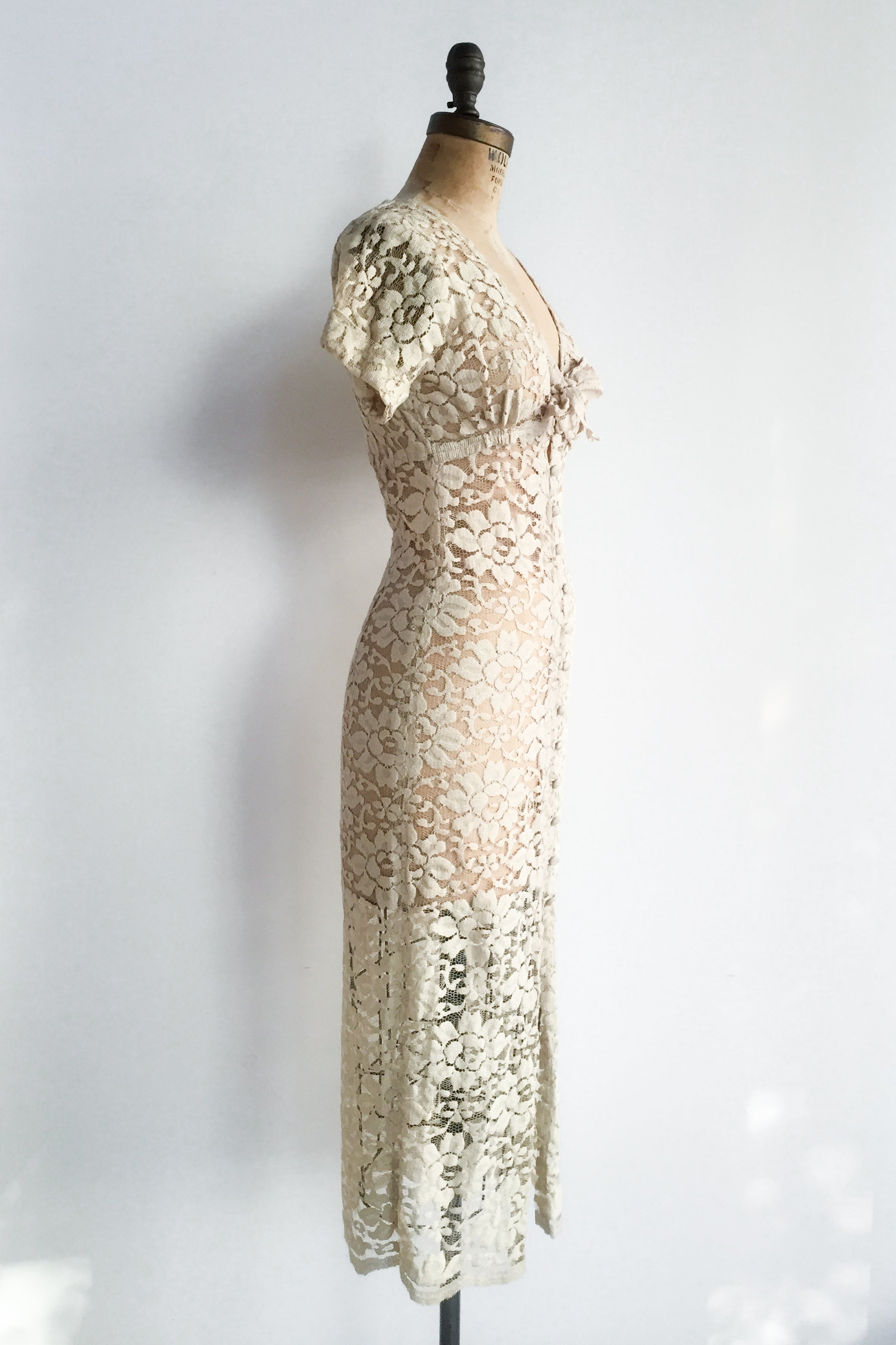 Vintage Sheer Ecru Lace Dress - S
