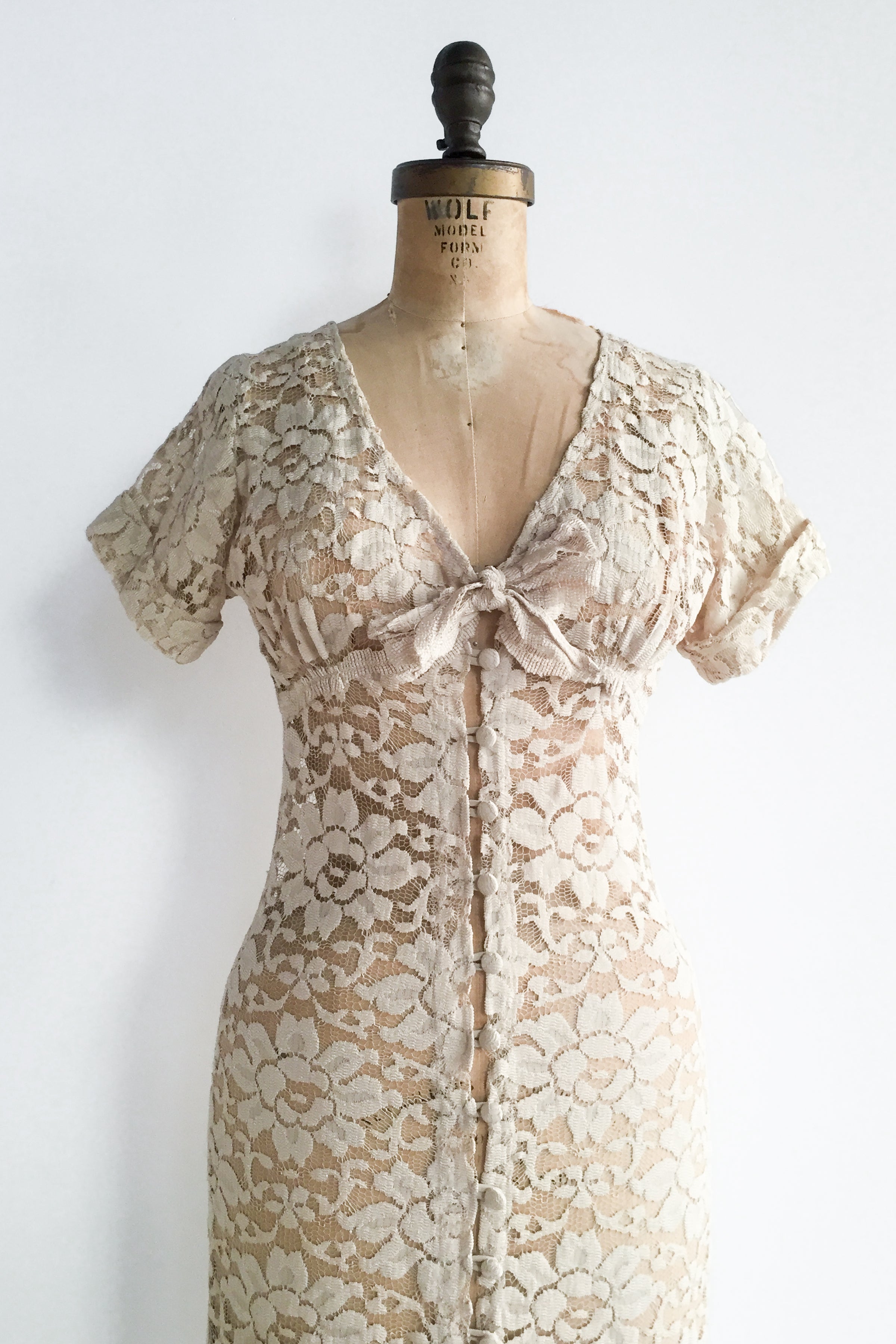 Vintage Sheer Ecru Lace Dress - S