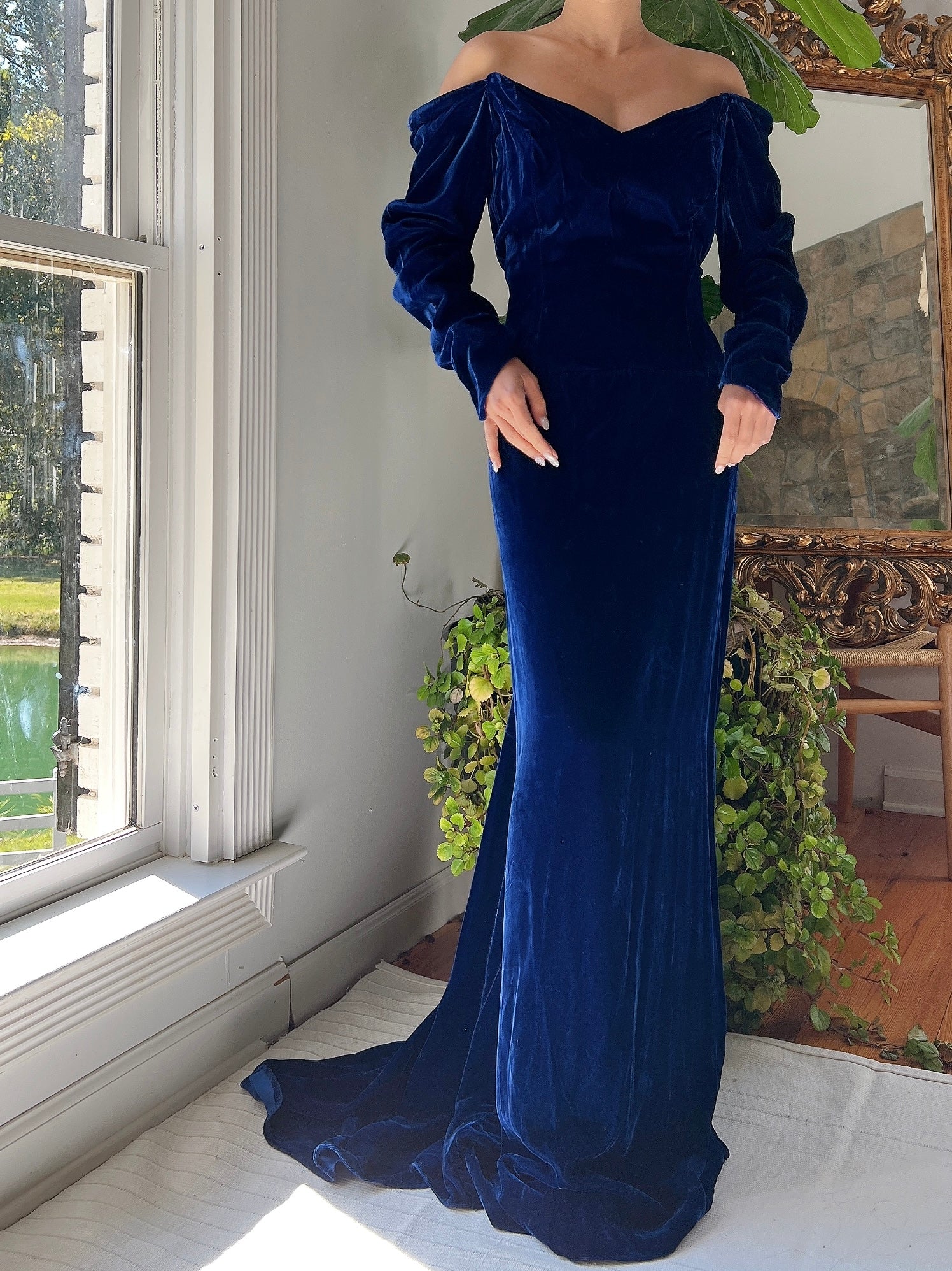 Vintage 1980s Velvet Off-Shoulder Gown - S/M