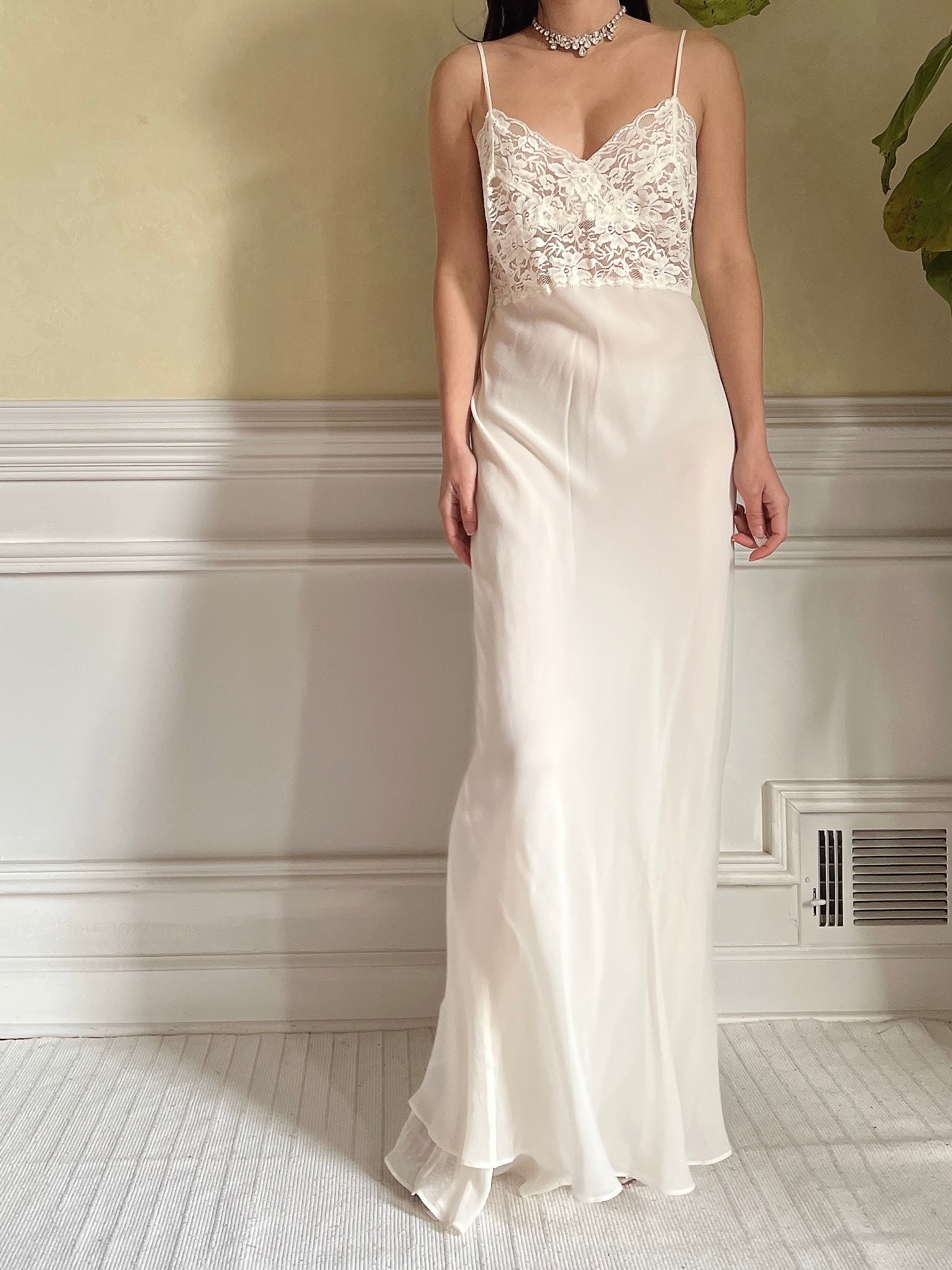 Vintage Silk and Lace Chiffon Slip Dress - S