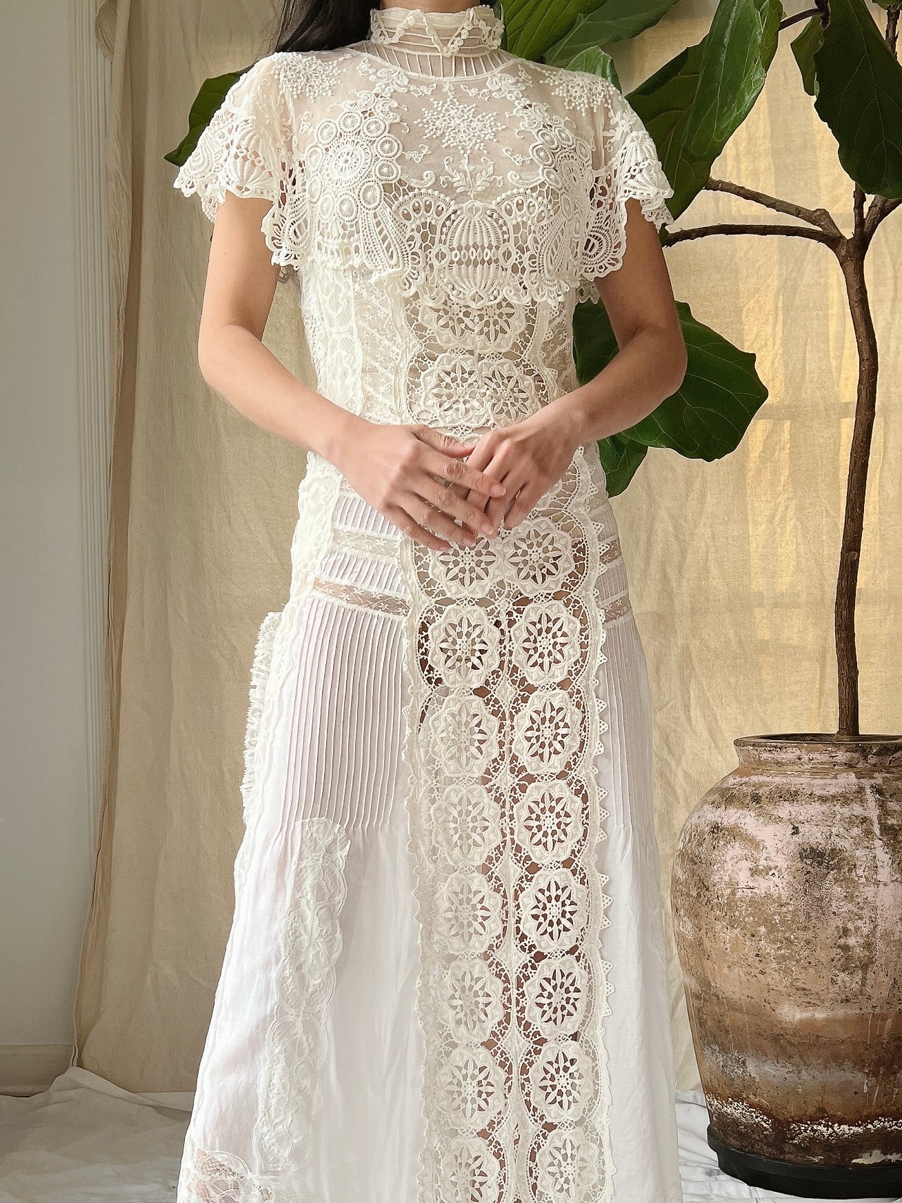 Vintage Victorian Inspired Silk and Cotton Dress - S/M