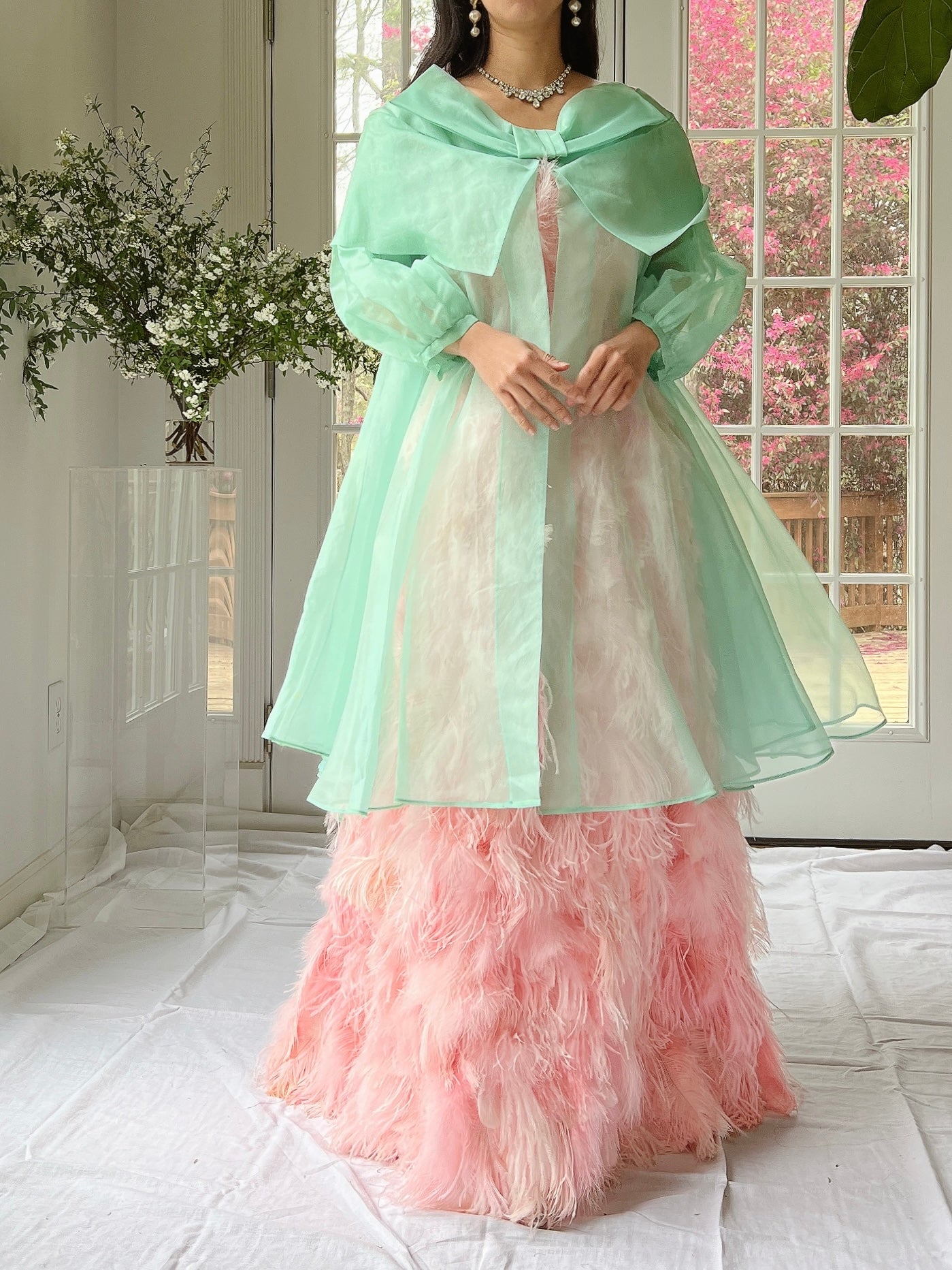1960s Silk Chiffon Puff Sleeves Duster - OSFM
