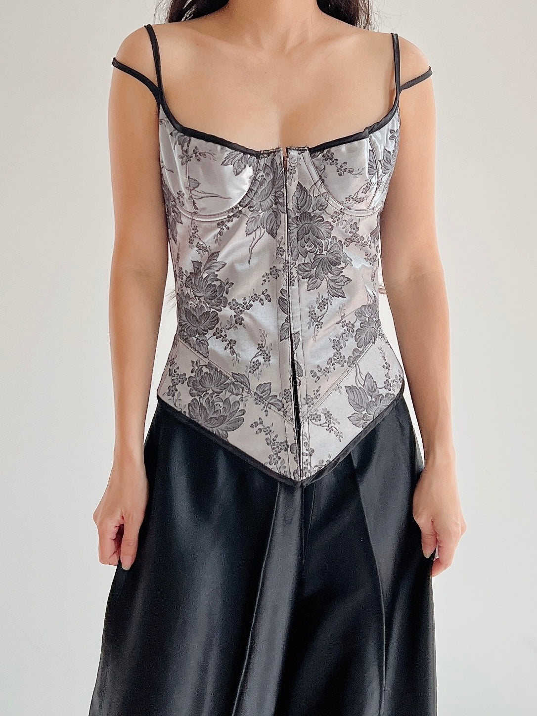 Vintage Gray Brocade Bustier - XS/S (32-34” Bust)