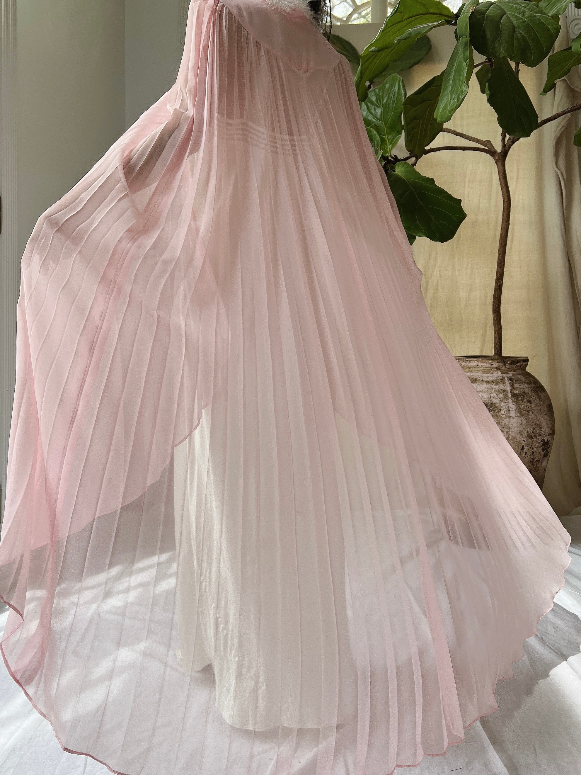 Vintage Pink Chiffon Cape - OSFM