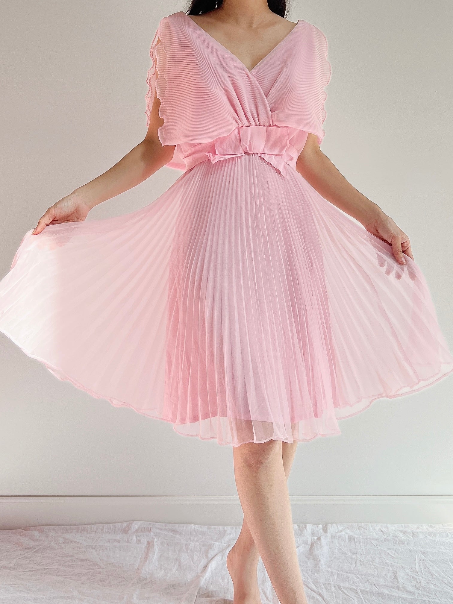 1960s Pleated Chiffon Dress - S