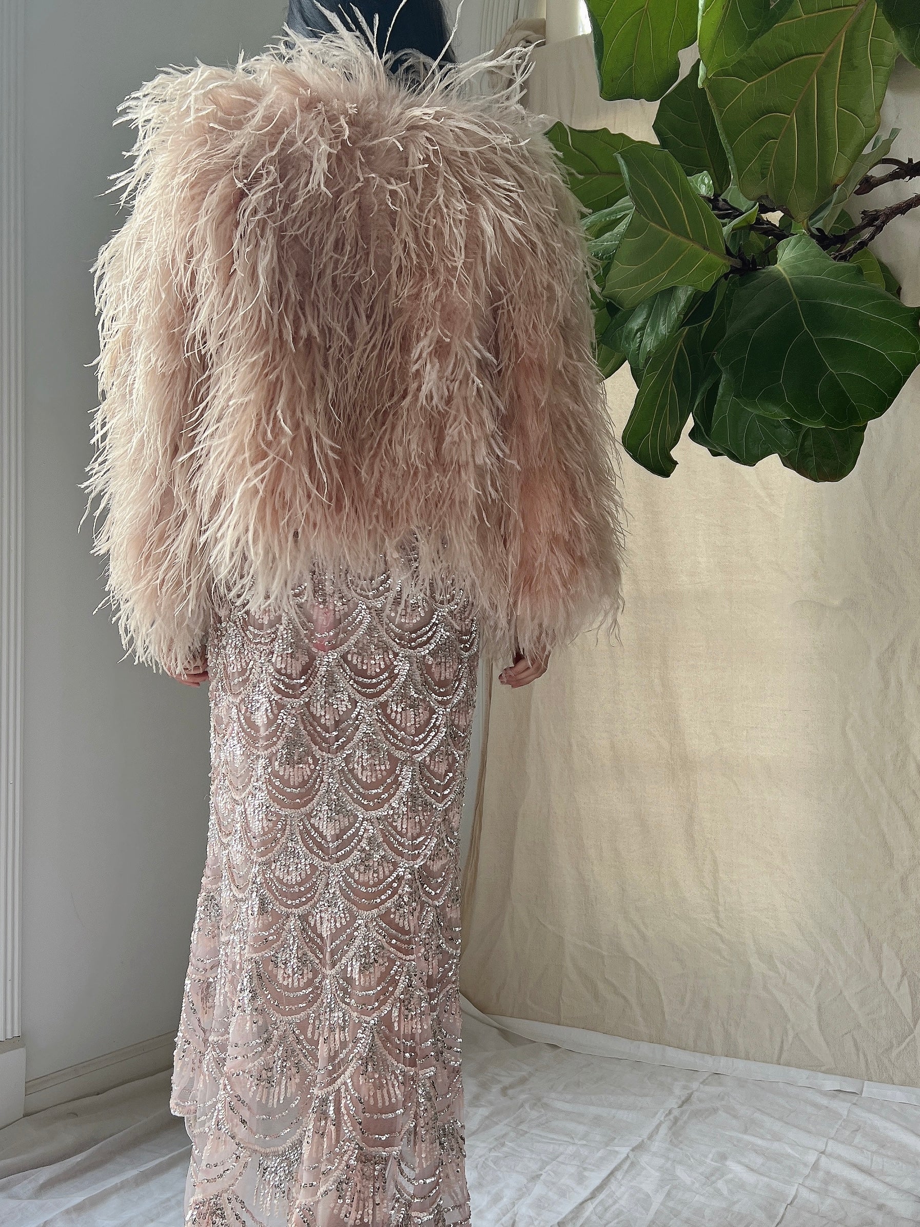 Vintage Peach/Mauve Ostrich Feather Jacket - M