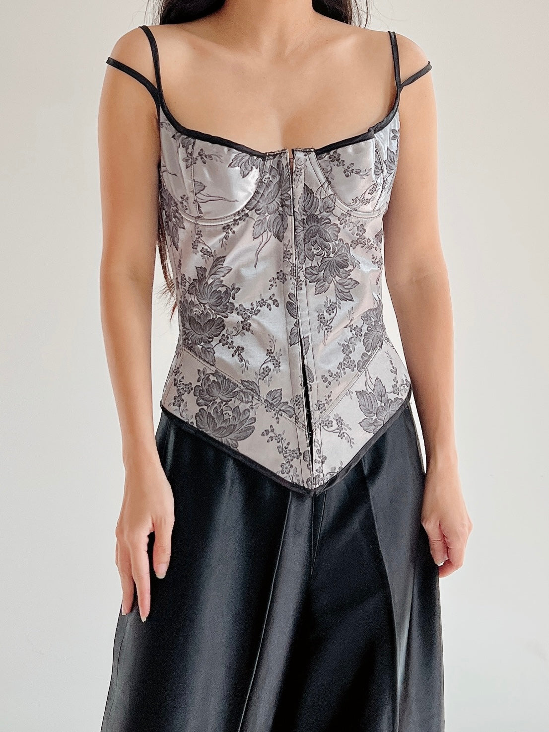 Vintage Gray Brocade Bustier - XS/S (32-34” Bust)