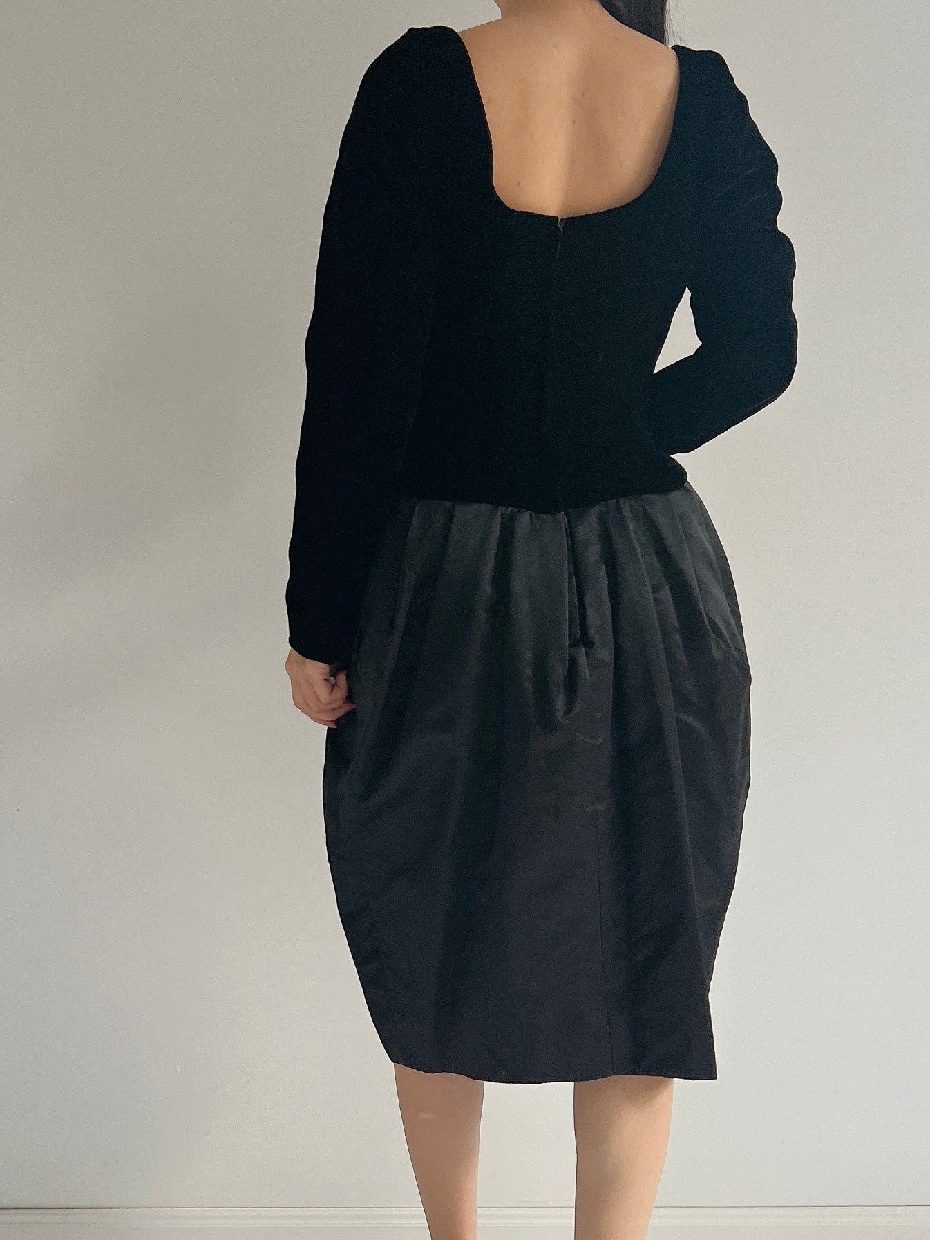 Vintage Victor Costa Velvet and Silk Satin Dress - S