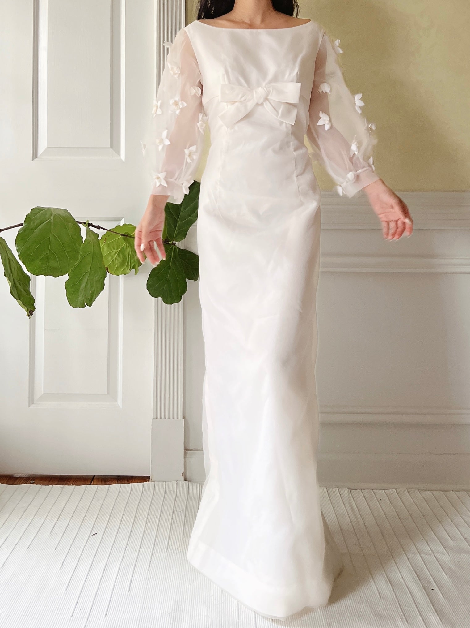 1960s Jean Varon Crinkle Organza Dress with Appliqués - S/M